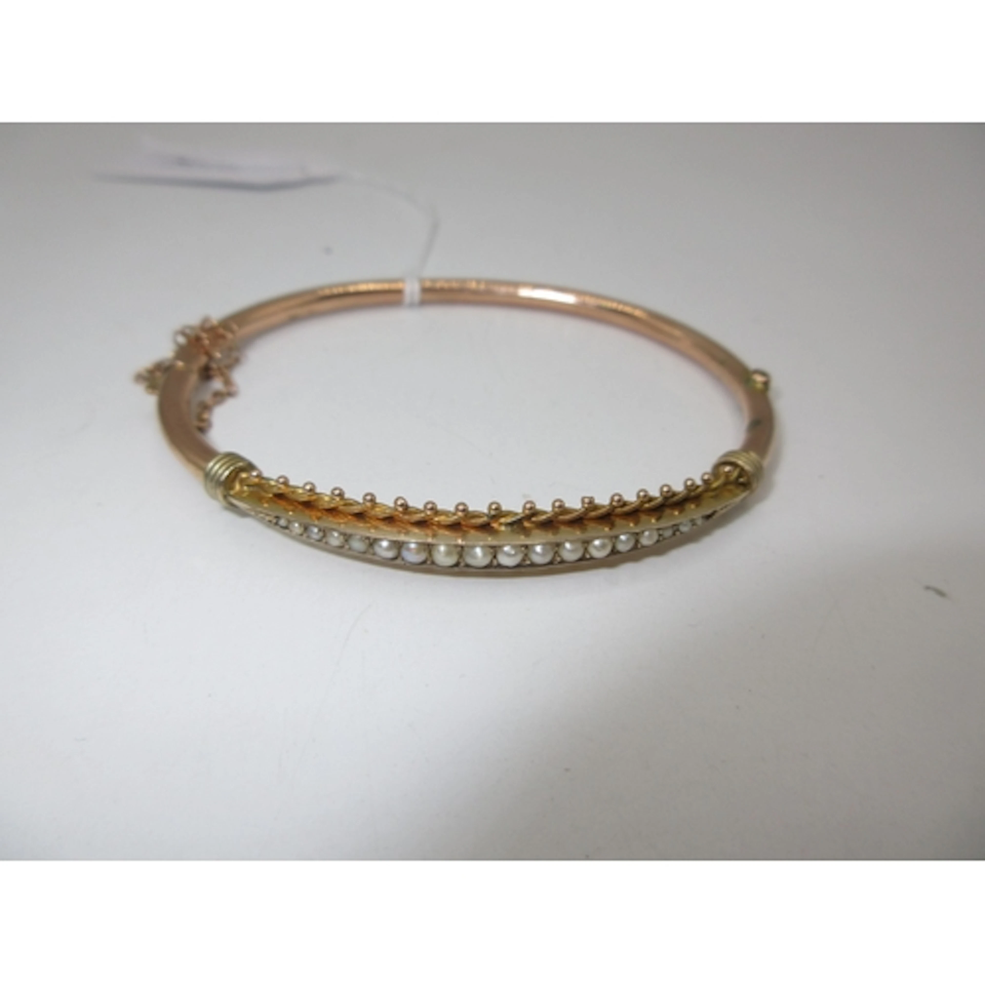 9ct Gold Seed Pearl Bangle, one pearl missing, 8.96g