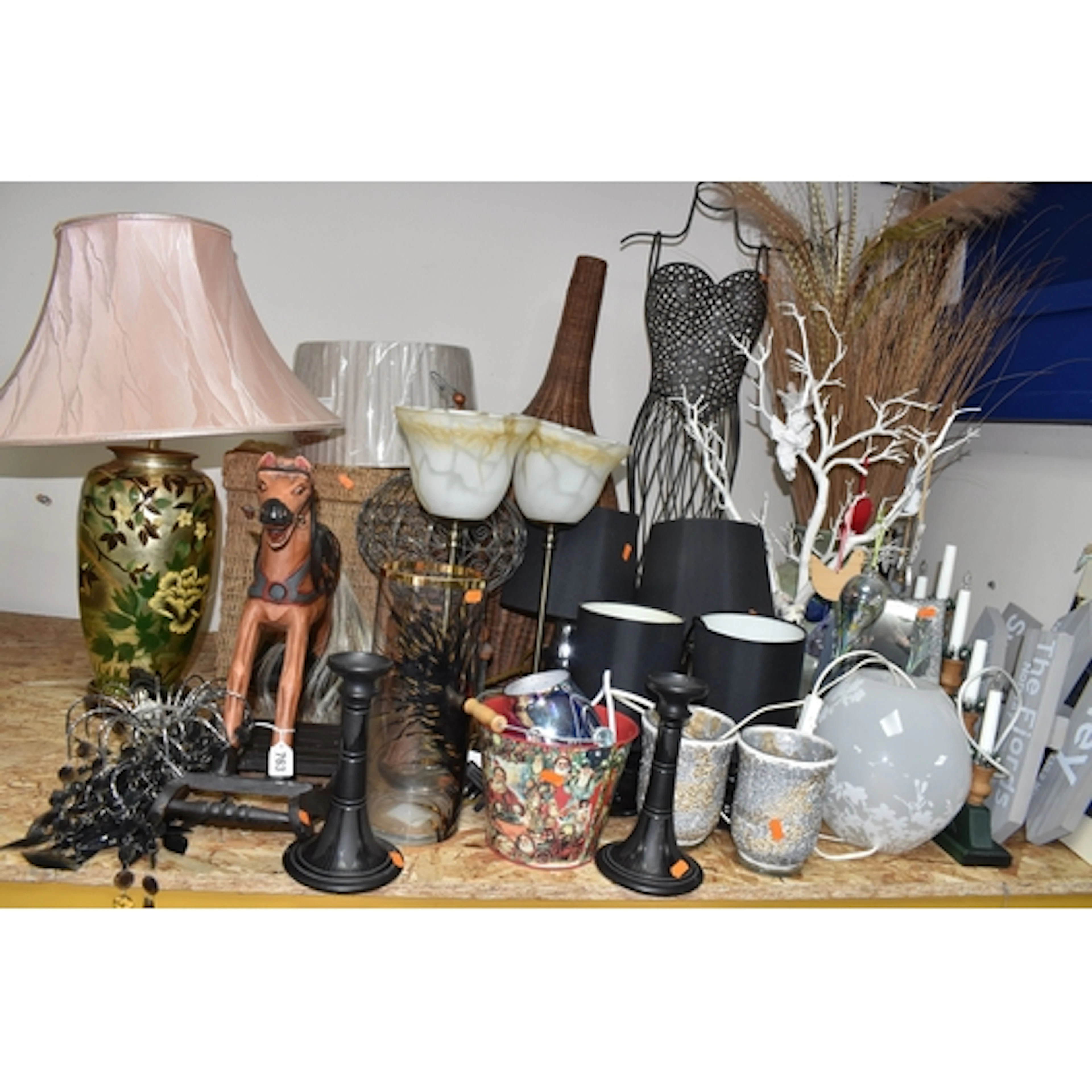 A GROUP OF DECORATIVE ITEMS to include a Victorian-style bir...