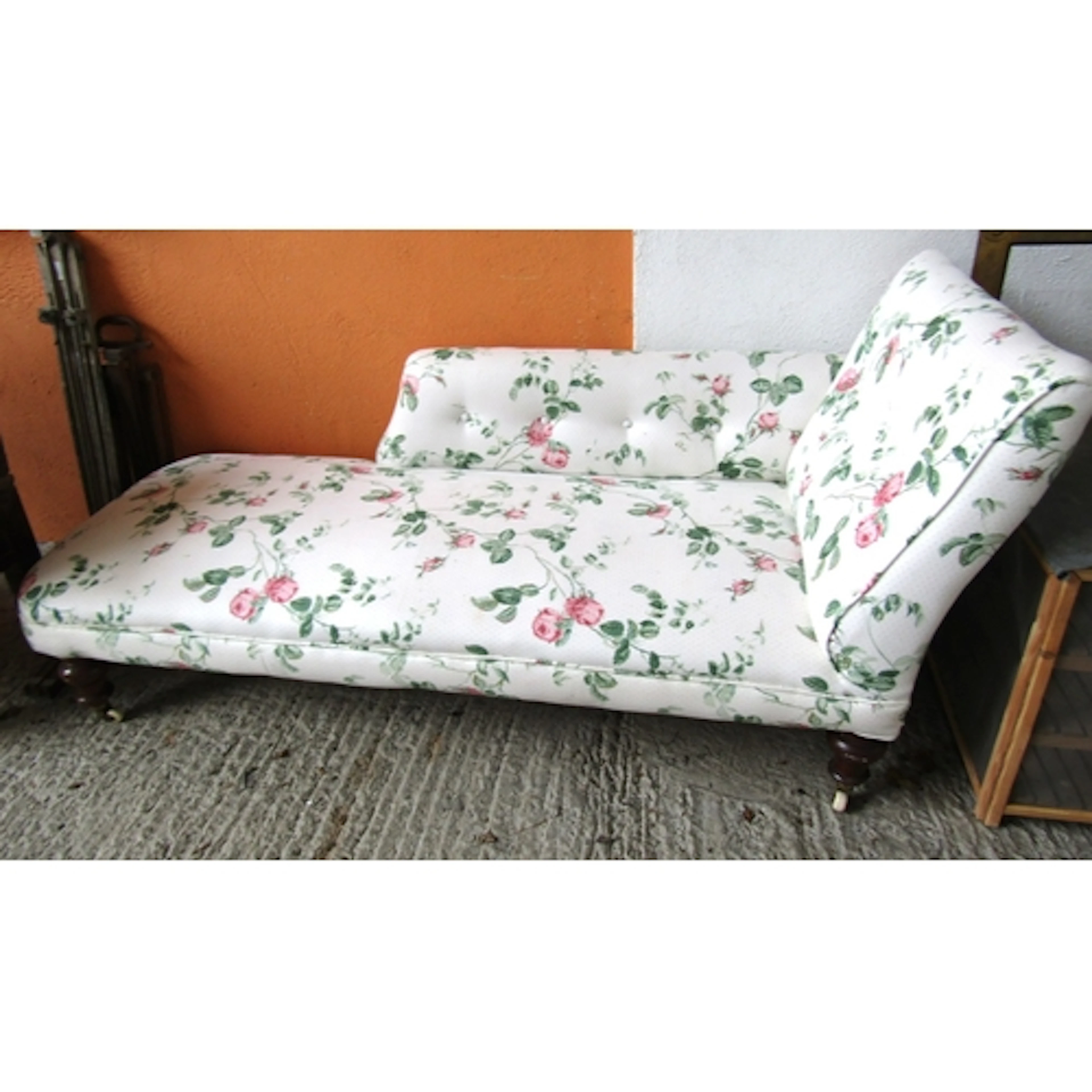 Antique Chez Lounge Floral Upholstery Above Turned Mahogany ...