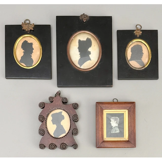 Five 19th century portrait silhouettes, relating to the same...
