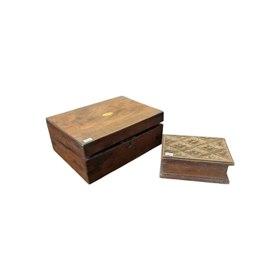 A 19th century Victorian walnut writing slope, alongside car...
