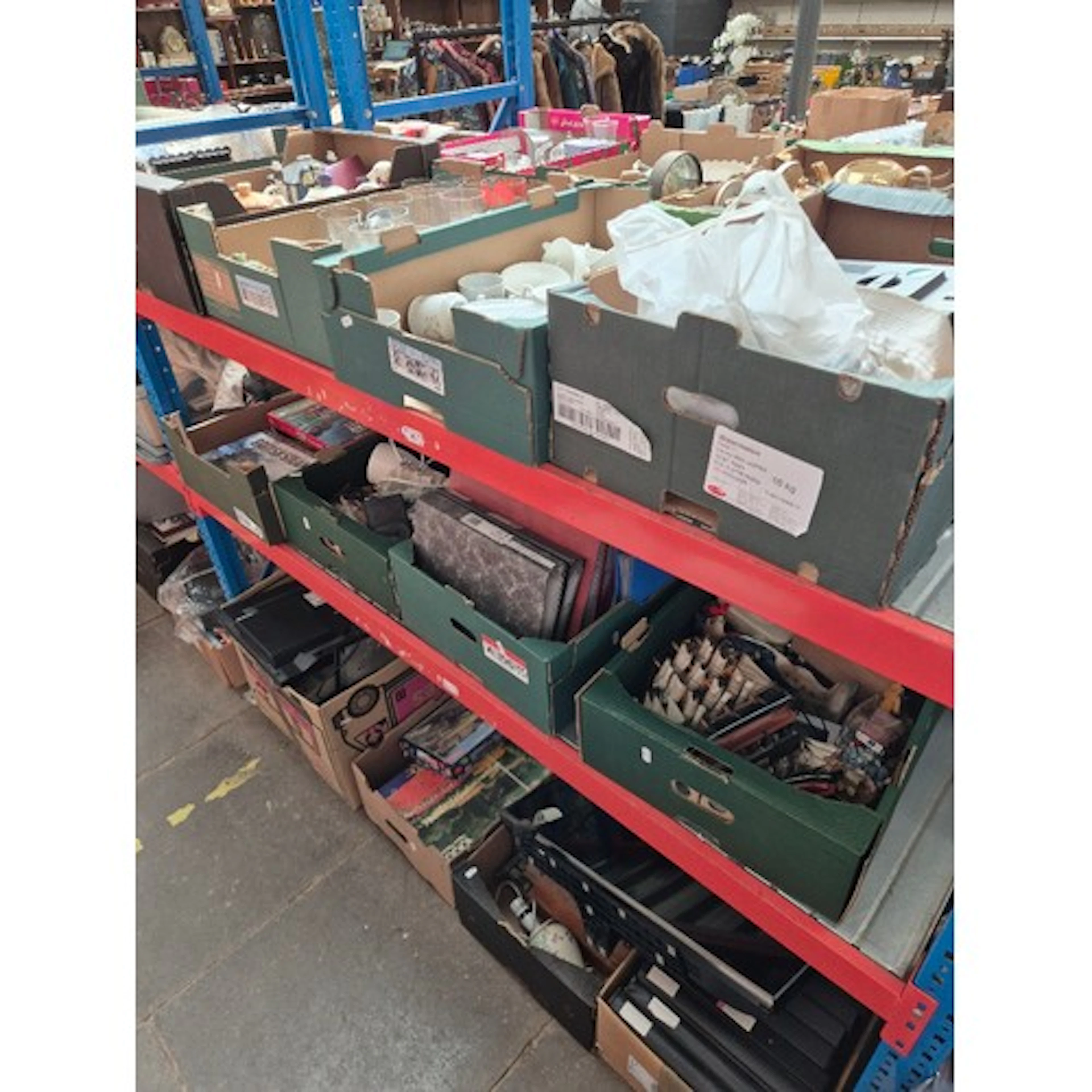 3 shelves (12 boxes) of mixed items including slide projecto...