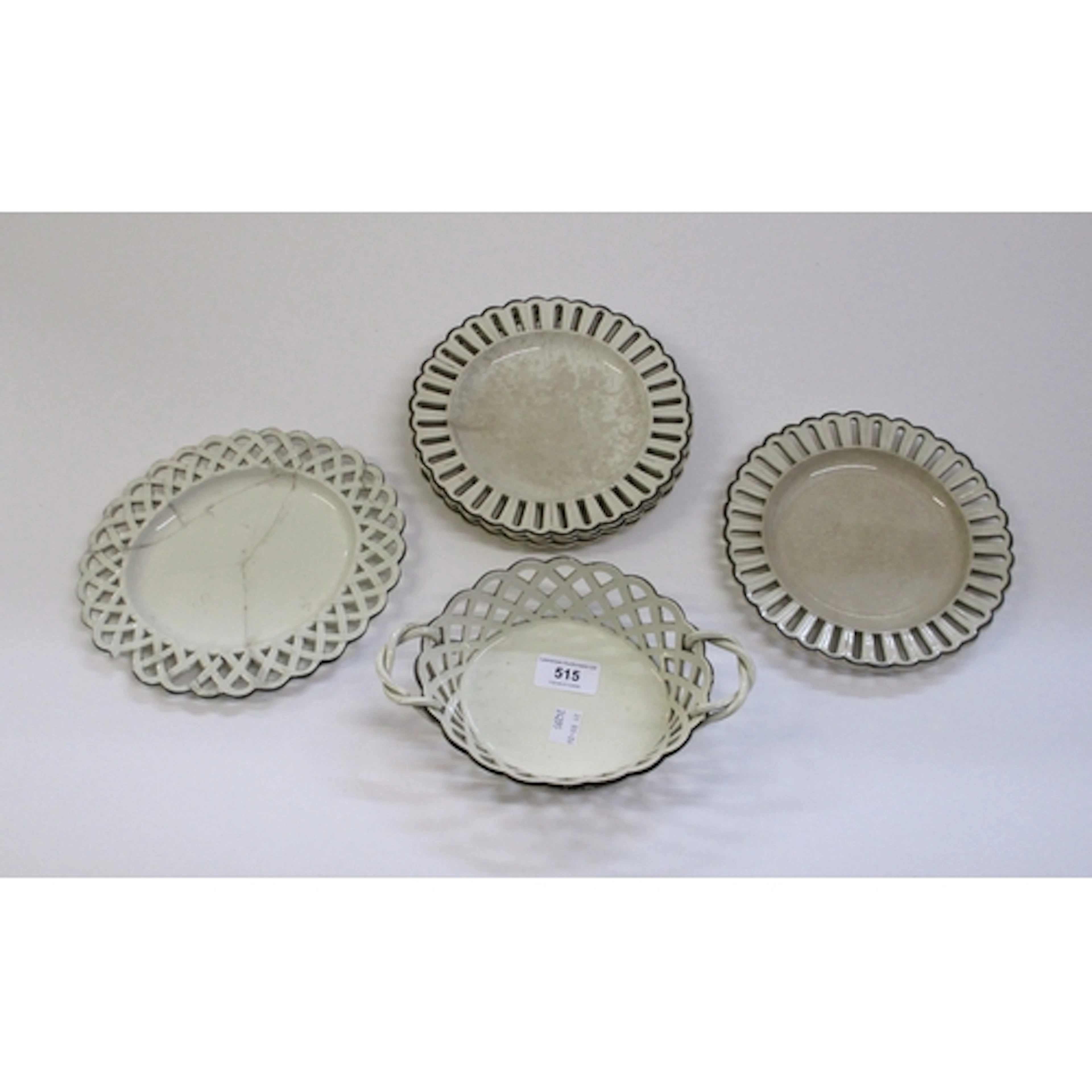 Wedgwood creamware oval basket and stand, together with four...