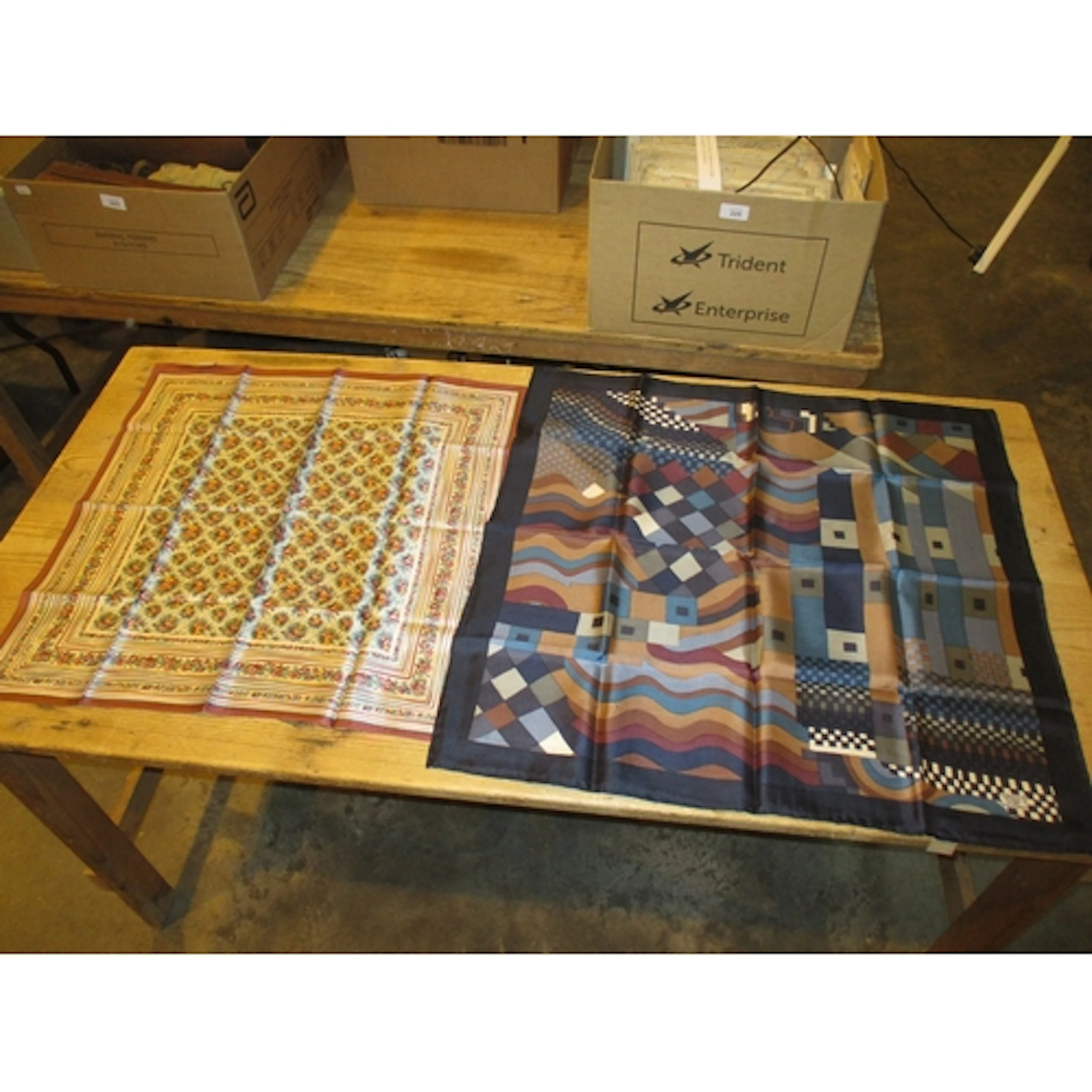 Liberty Silk Scarf of Geometric Design in Burgundy, Blue, Br...