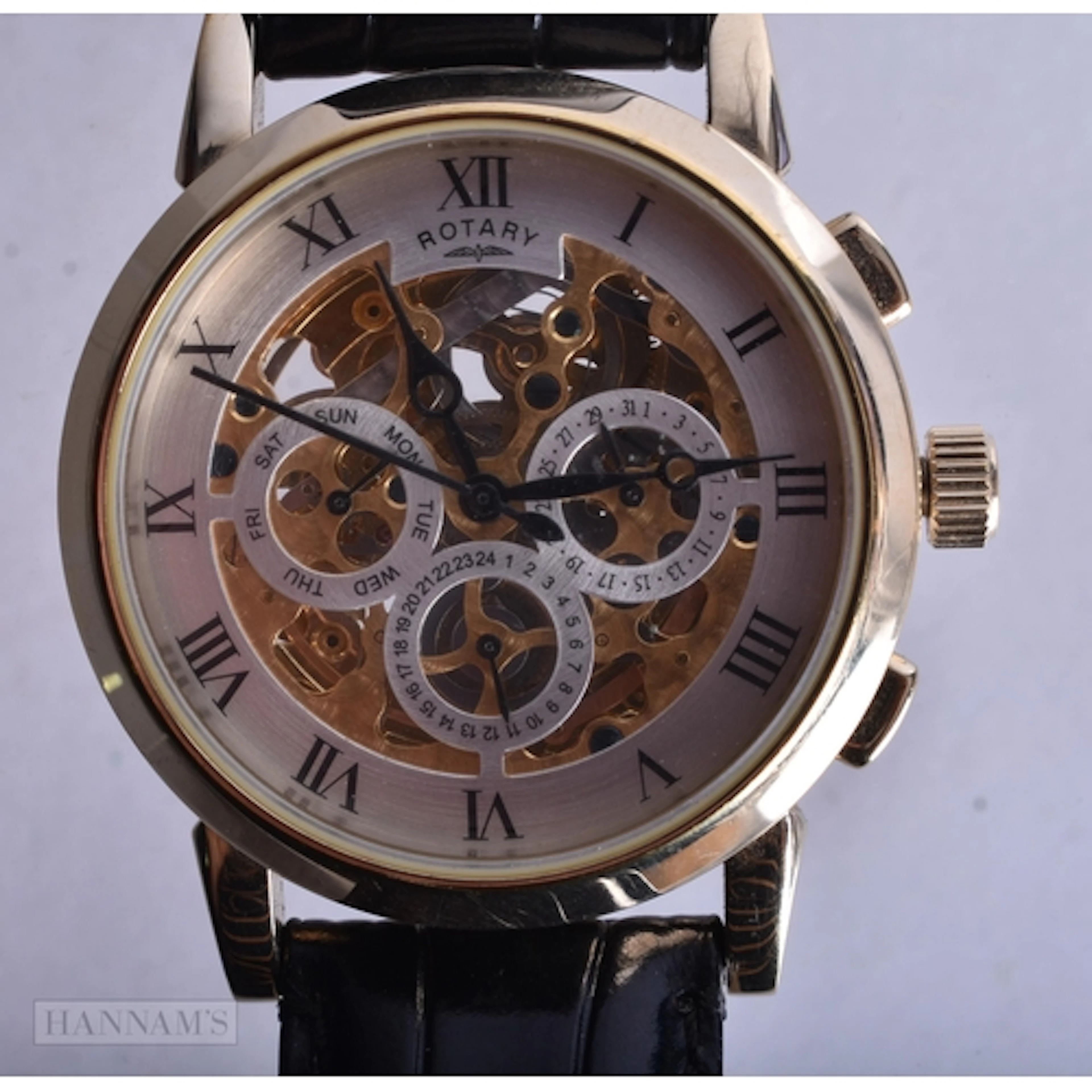 Rotary Day-Date Skeleton Automatic Watch Working. 3.5 cm wid...
