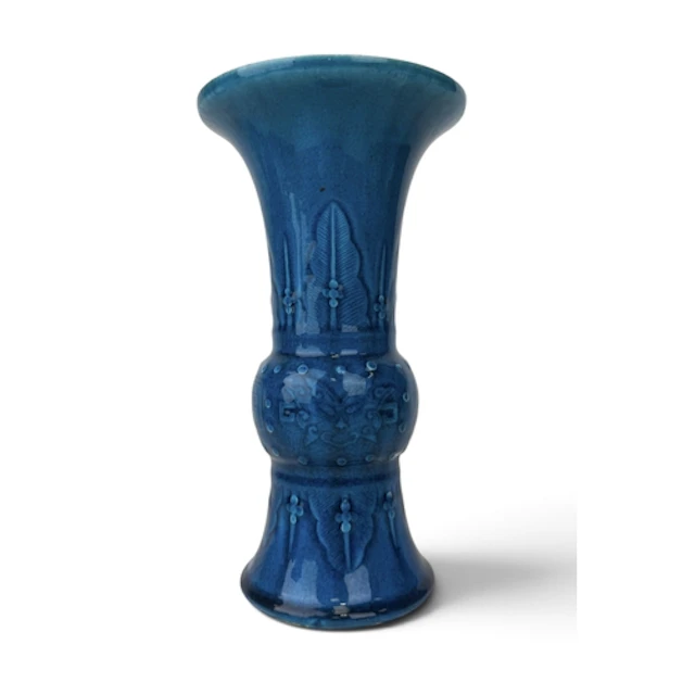 A CHINESE BLUE GLAZED BEAKER FORM VASE 24cm H ...