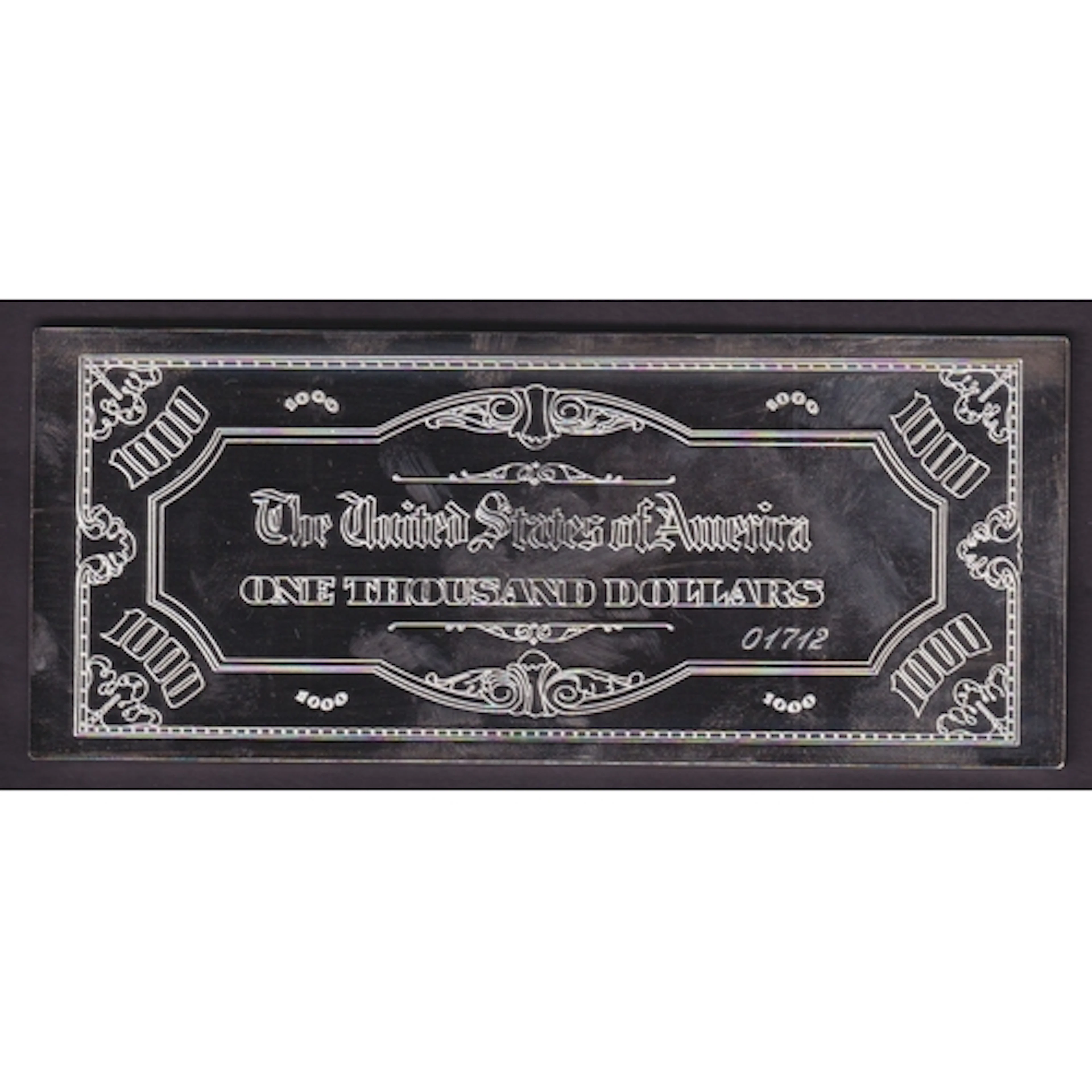 USA $1,000 replica banknote silver proof bar, featuring Grov...