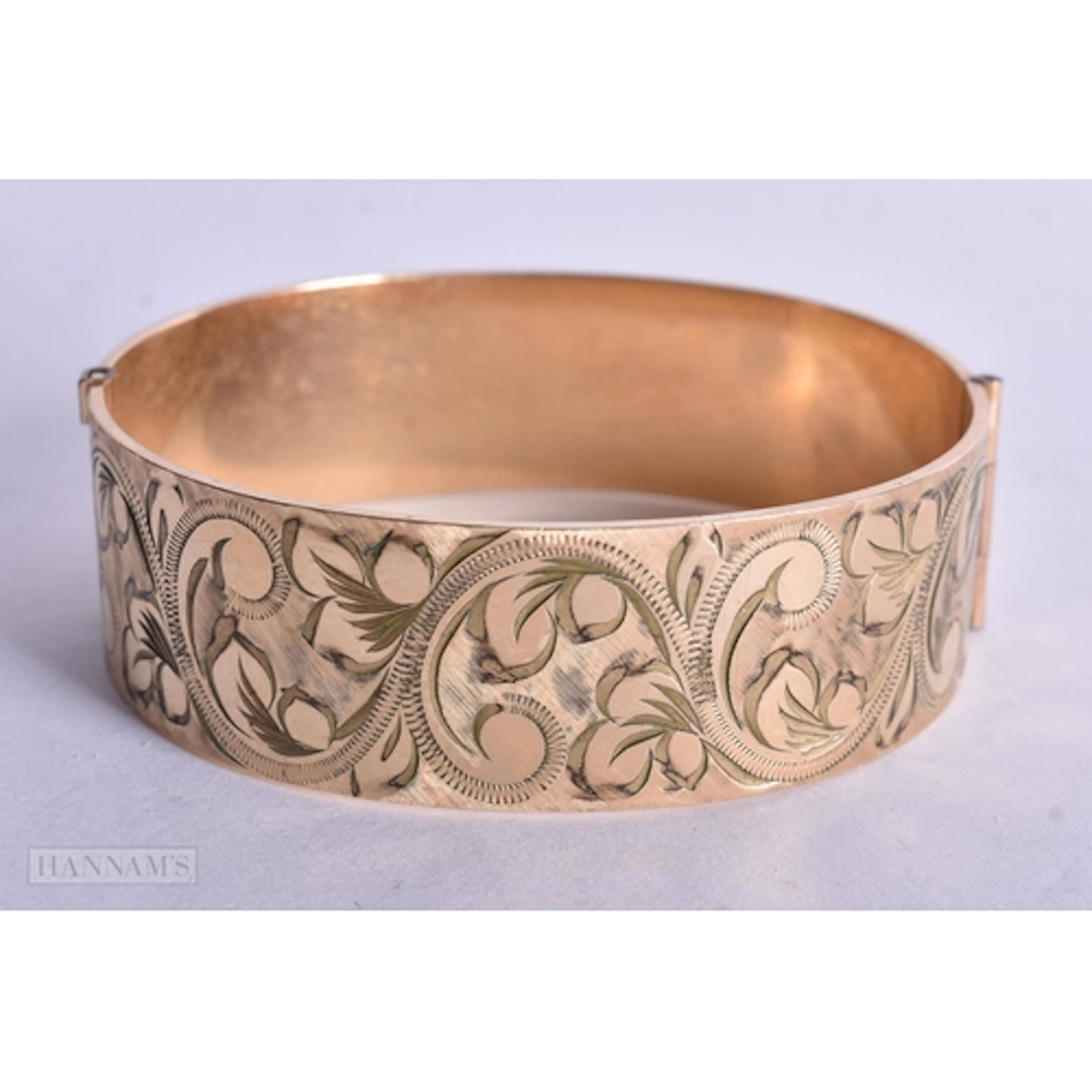 50 Microns 9ct Rolled Gold Bangle w/ Etched Scrolling Design...