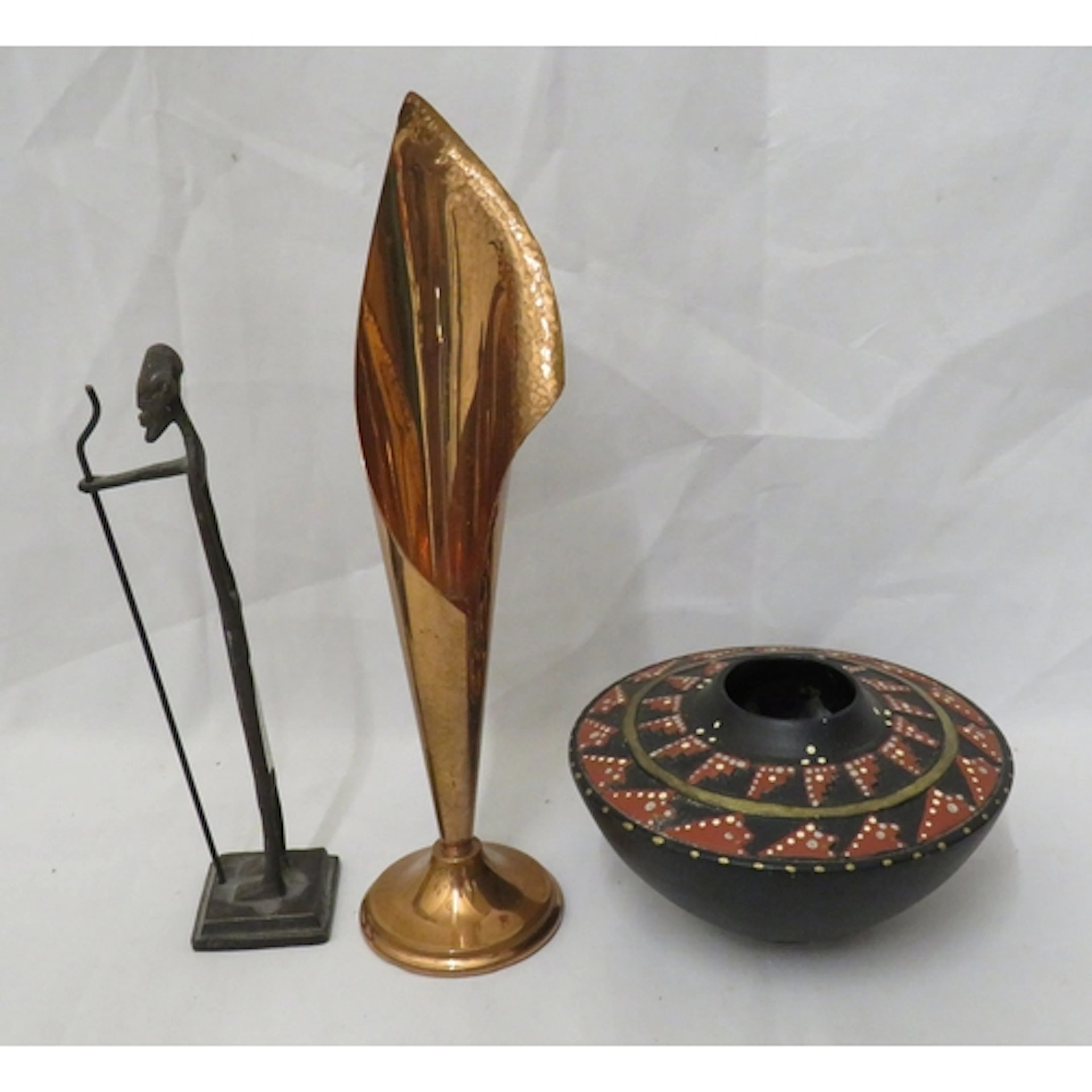 Bronzed Elongated African Figure holding a staff, vintage co...