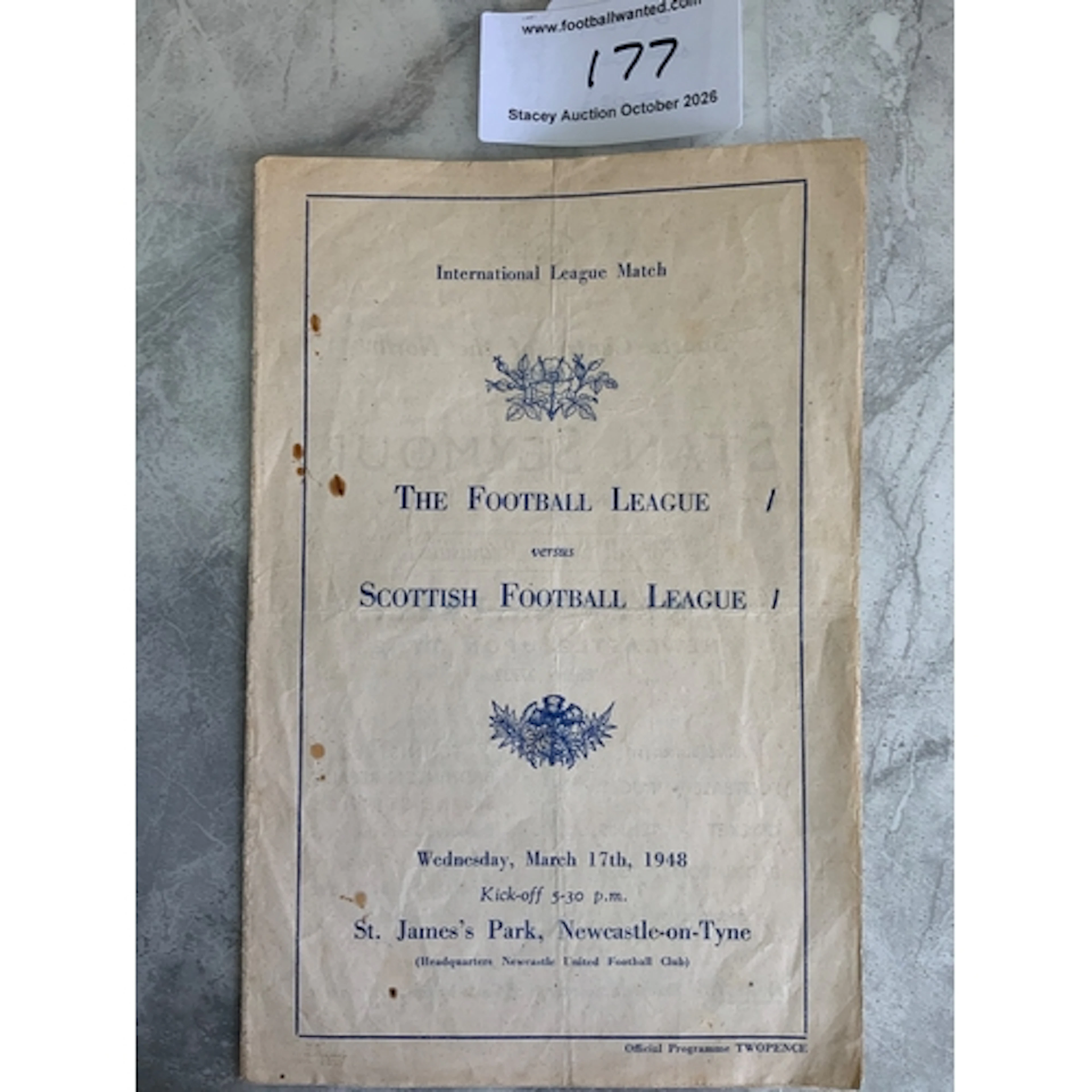 1948 Football League v Scottish League Football Programme: F...