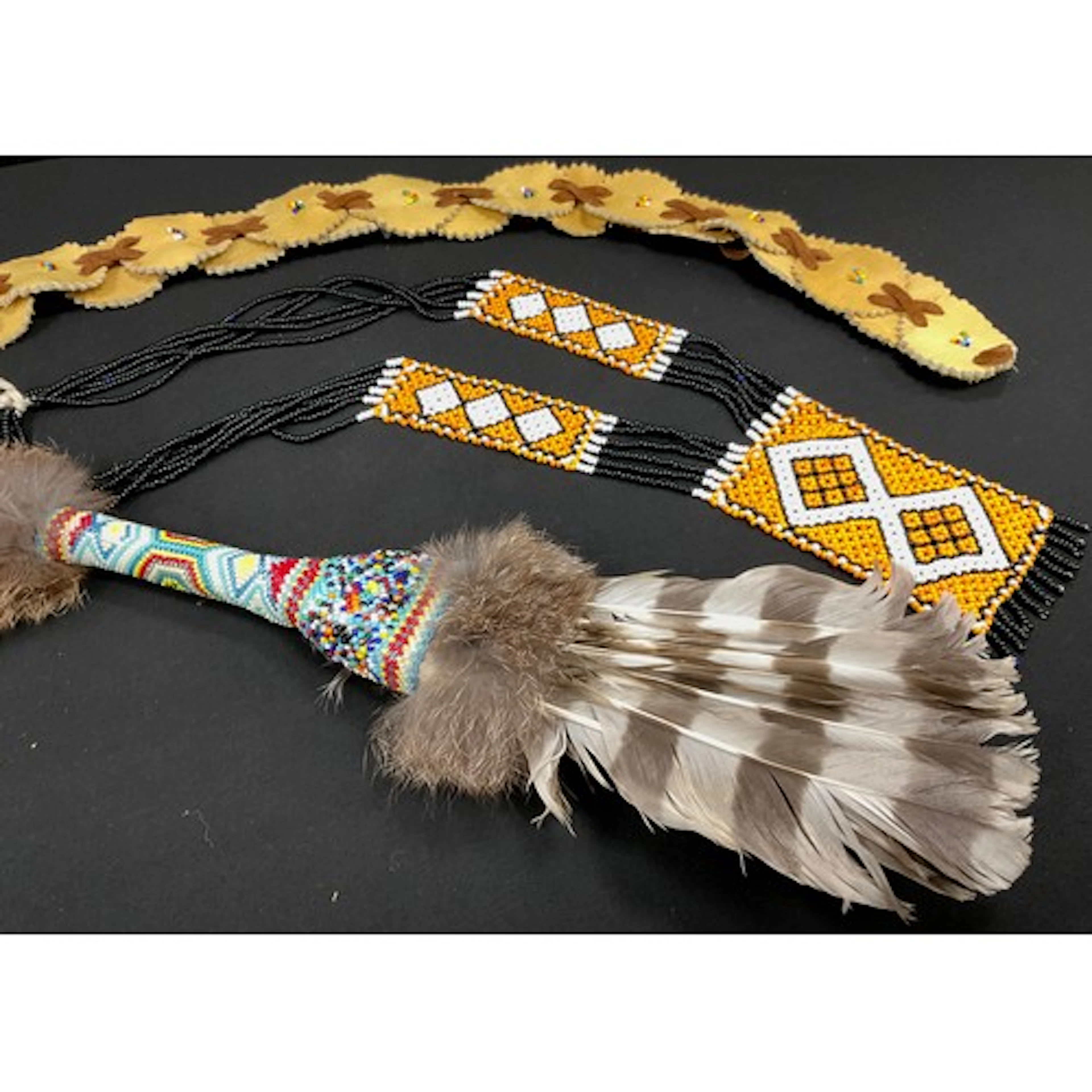 A plains Indian beadwork necklace, with orange, white and bl...