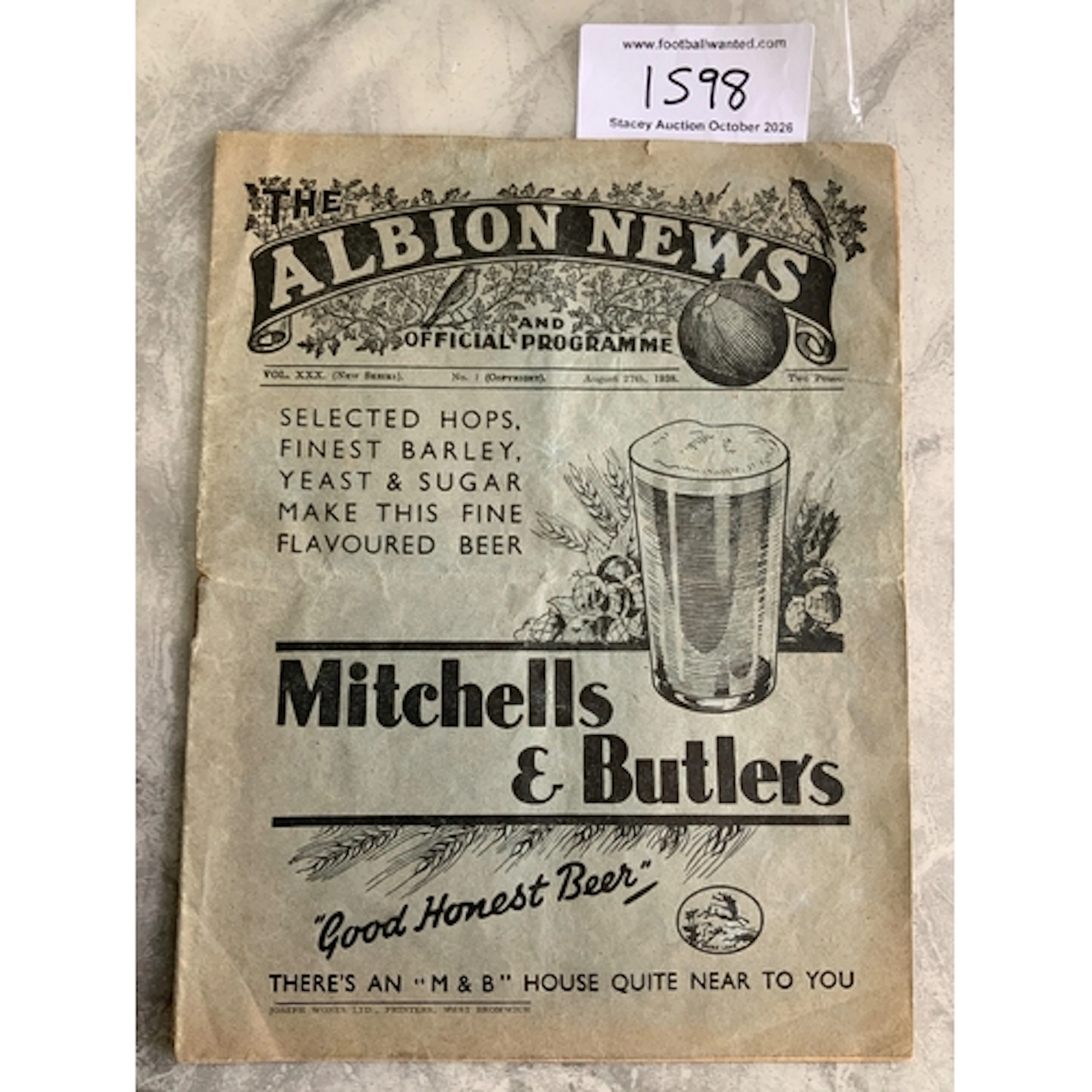 38/39 West Brom v Luton Town Football Programme: Fair/good c...