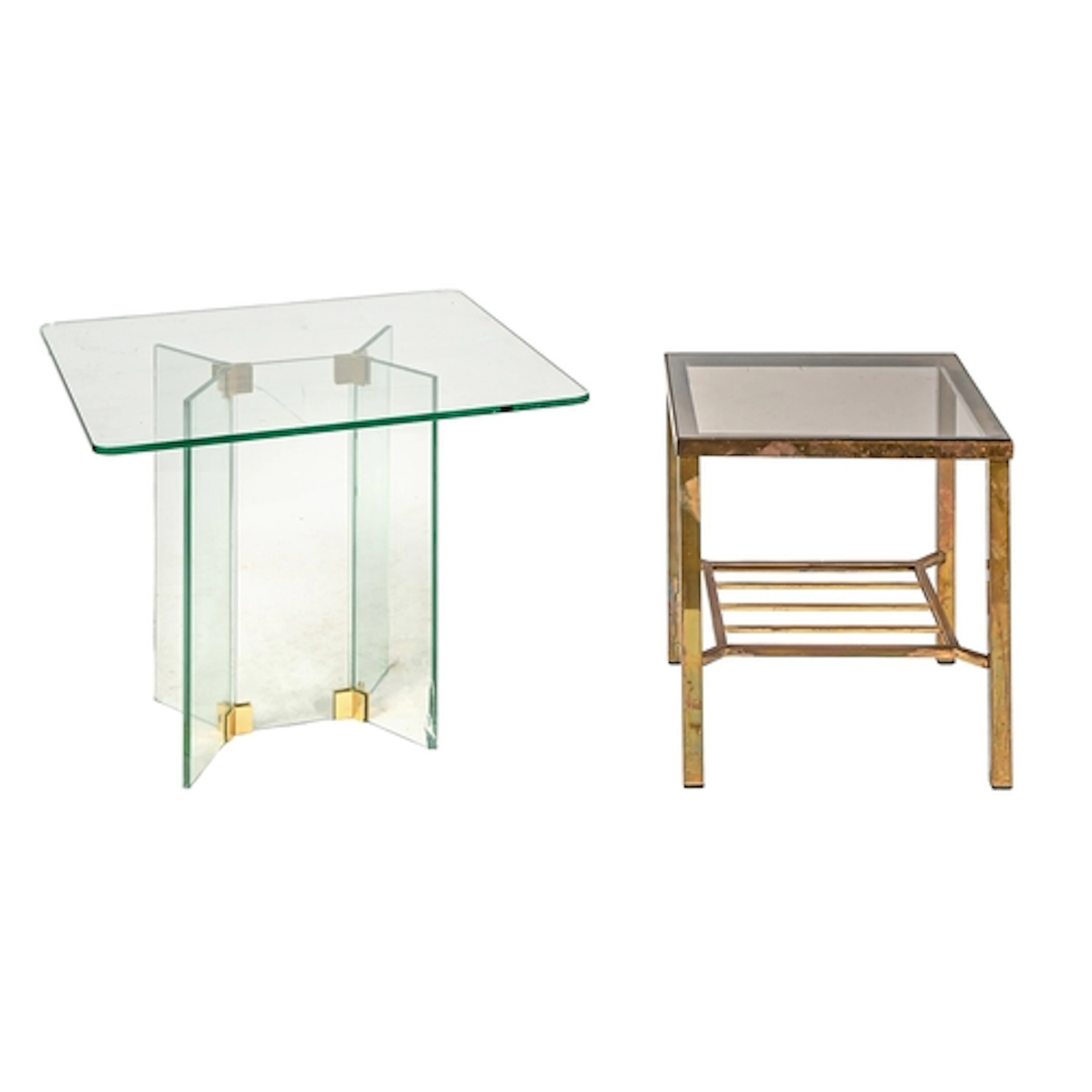 A glass-constructed occasional table, c1970, the glass plate...