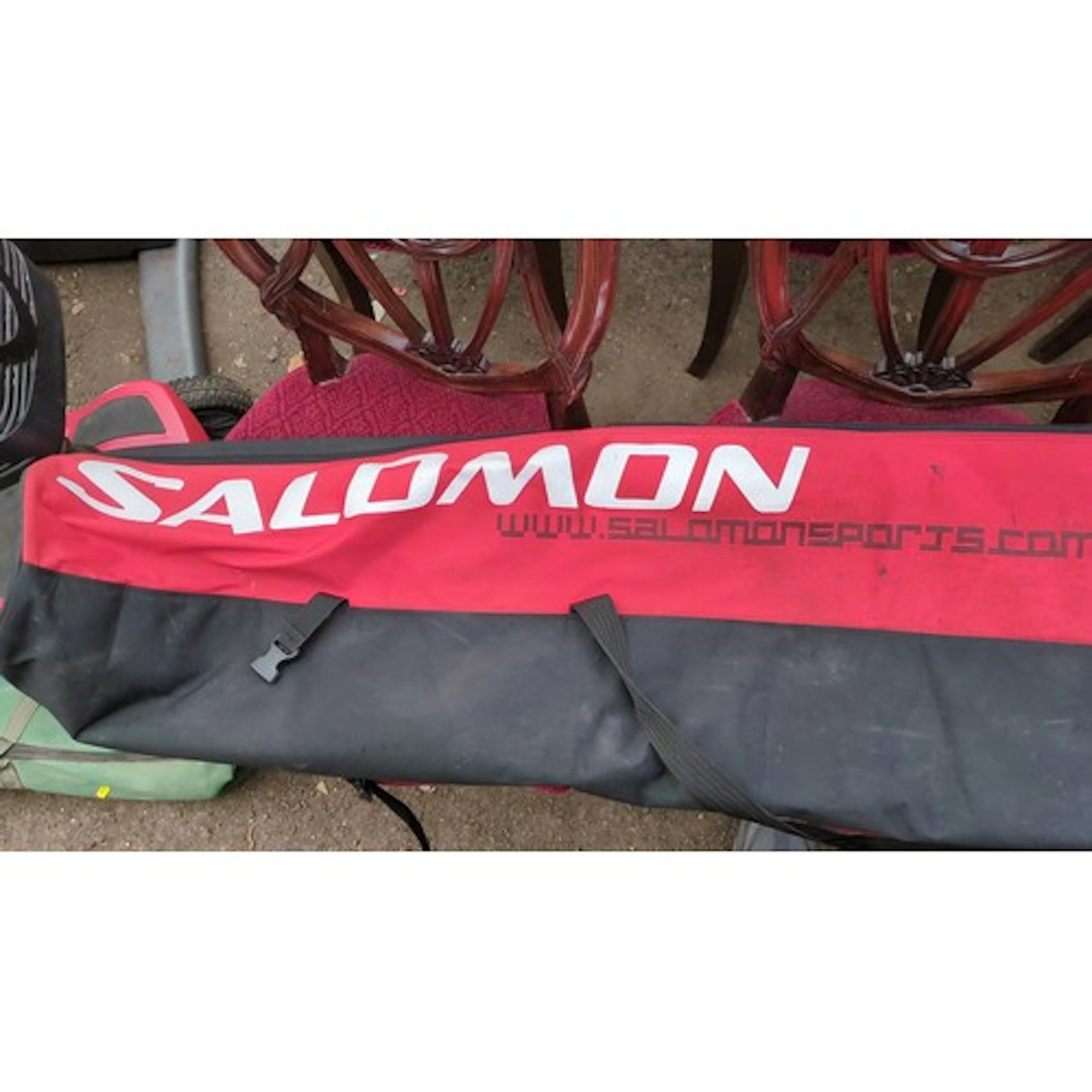 Salomon wheeled ski transport bag, of elongated soft-sided f...