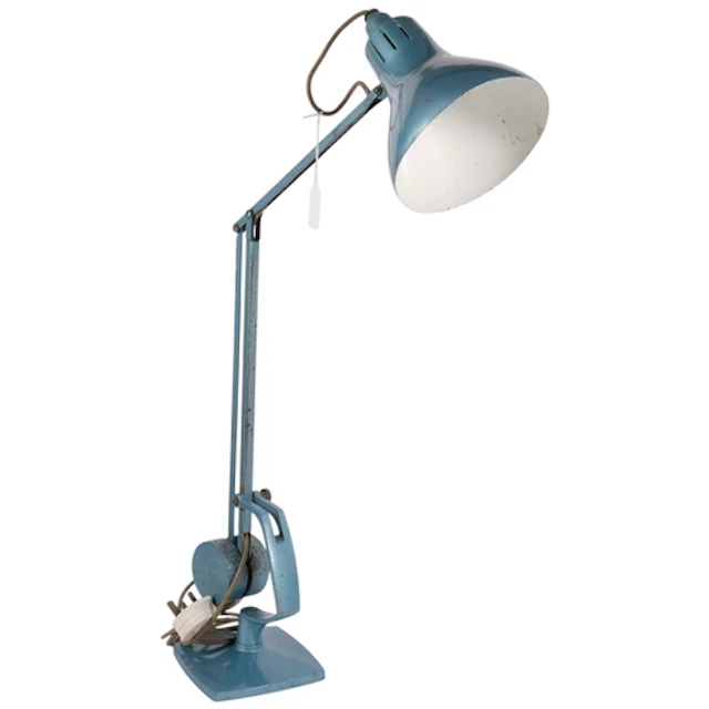 A blue Horstmann anglepoise type adjustable desk lamp