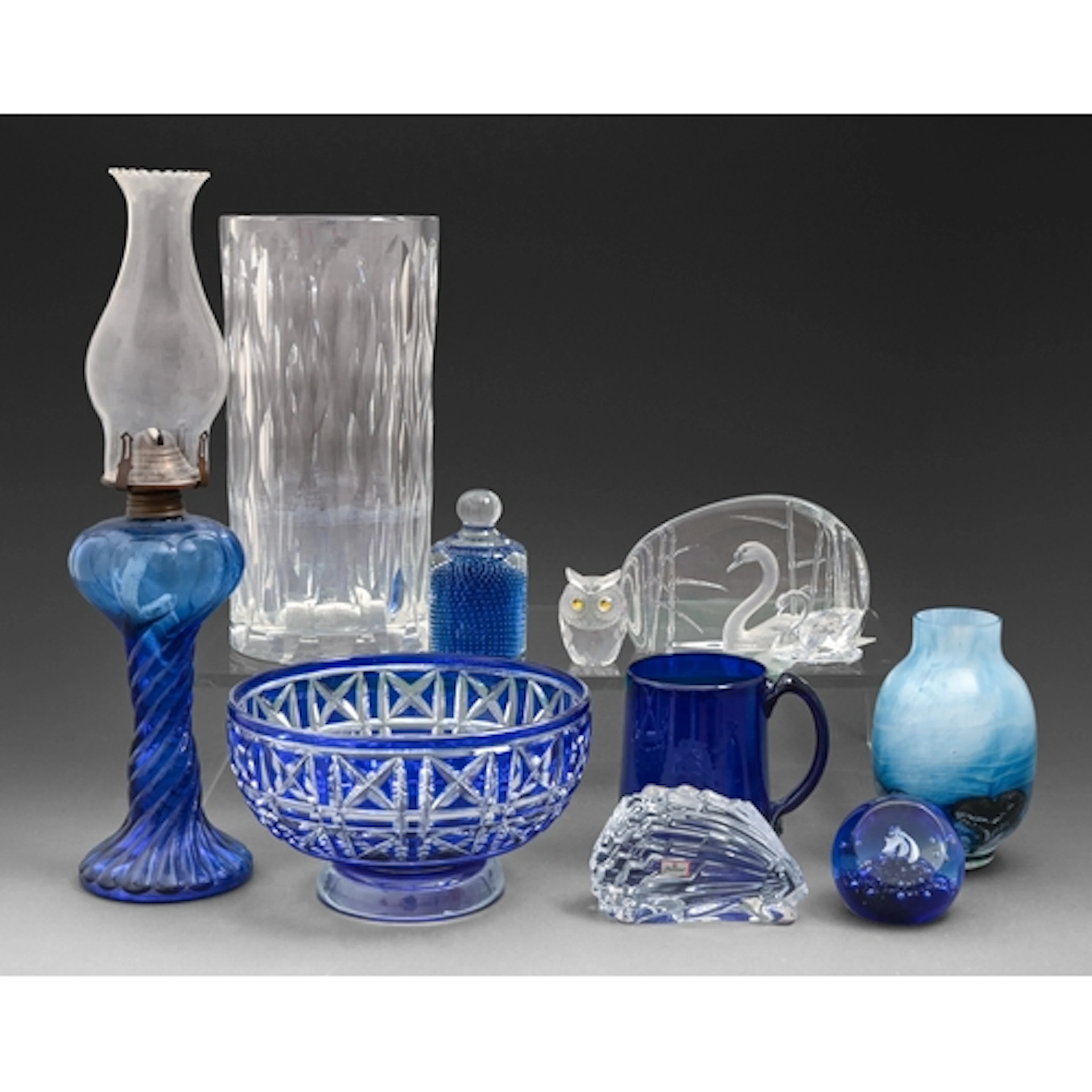 A Bristol blue glass mug, early 19th c, 12cm h and miscellan...