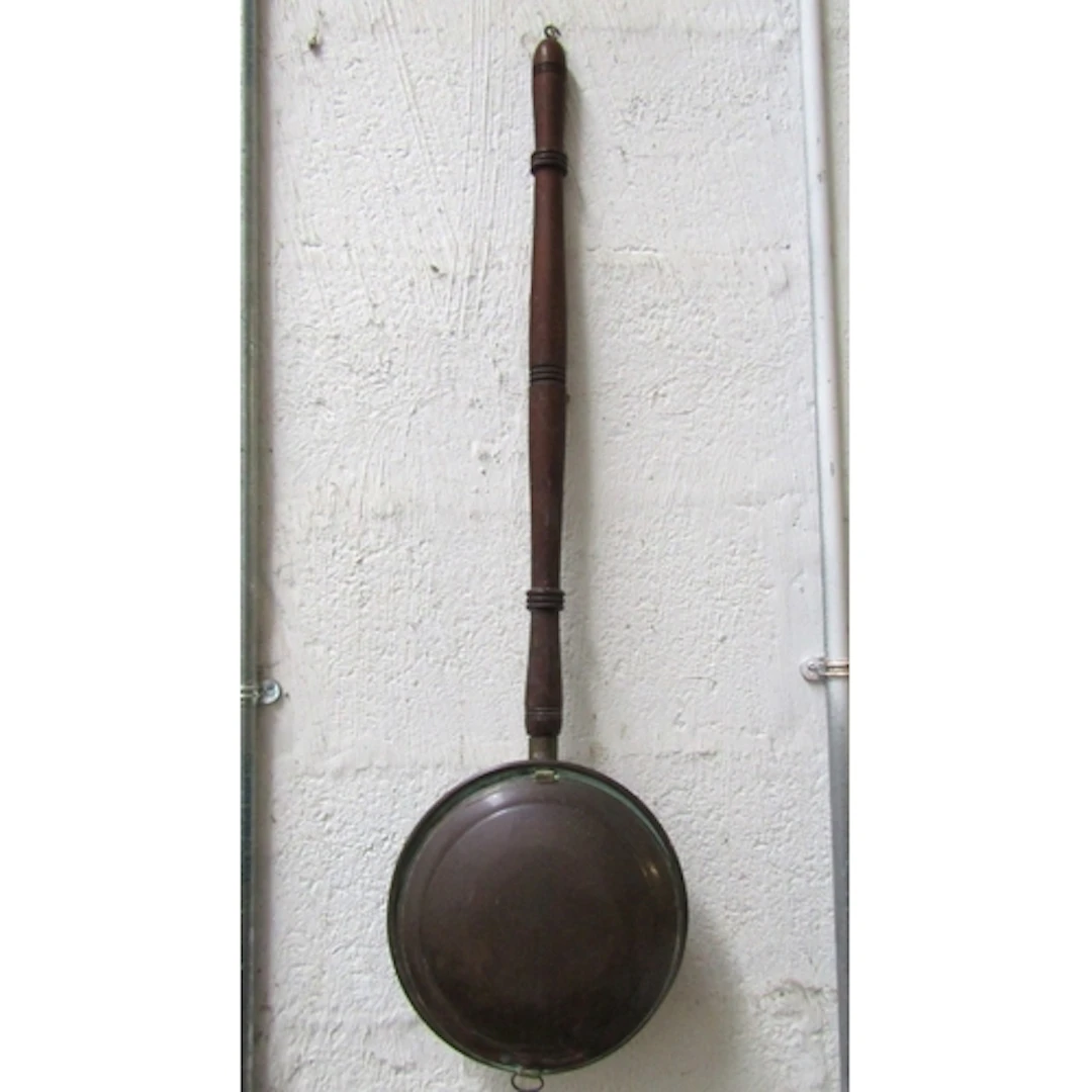 Old Copper Turned Handle Bed Warmer Full Size