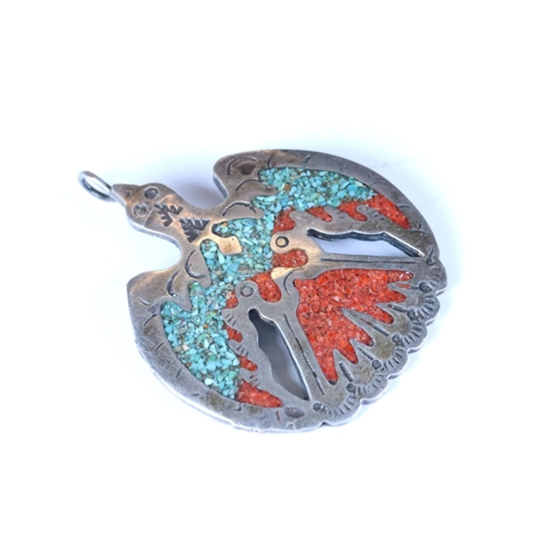 A large Native American sterling silver Navajo Thunderbird p...