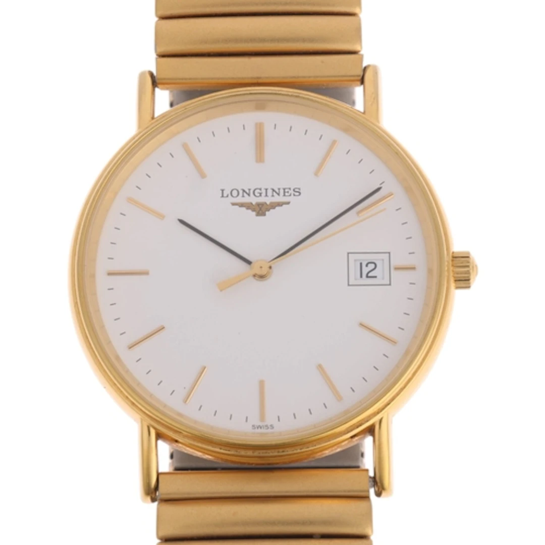 LONGINES - a gold plated stainless steel quartz calendar bra...