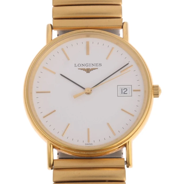 LONGINES - a gold plated stainless steel quartz calendar bra...