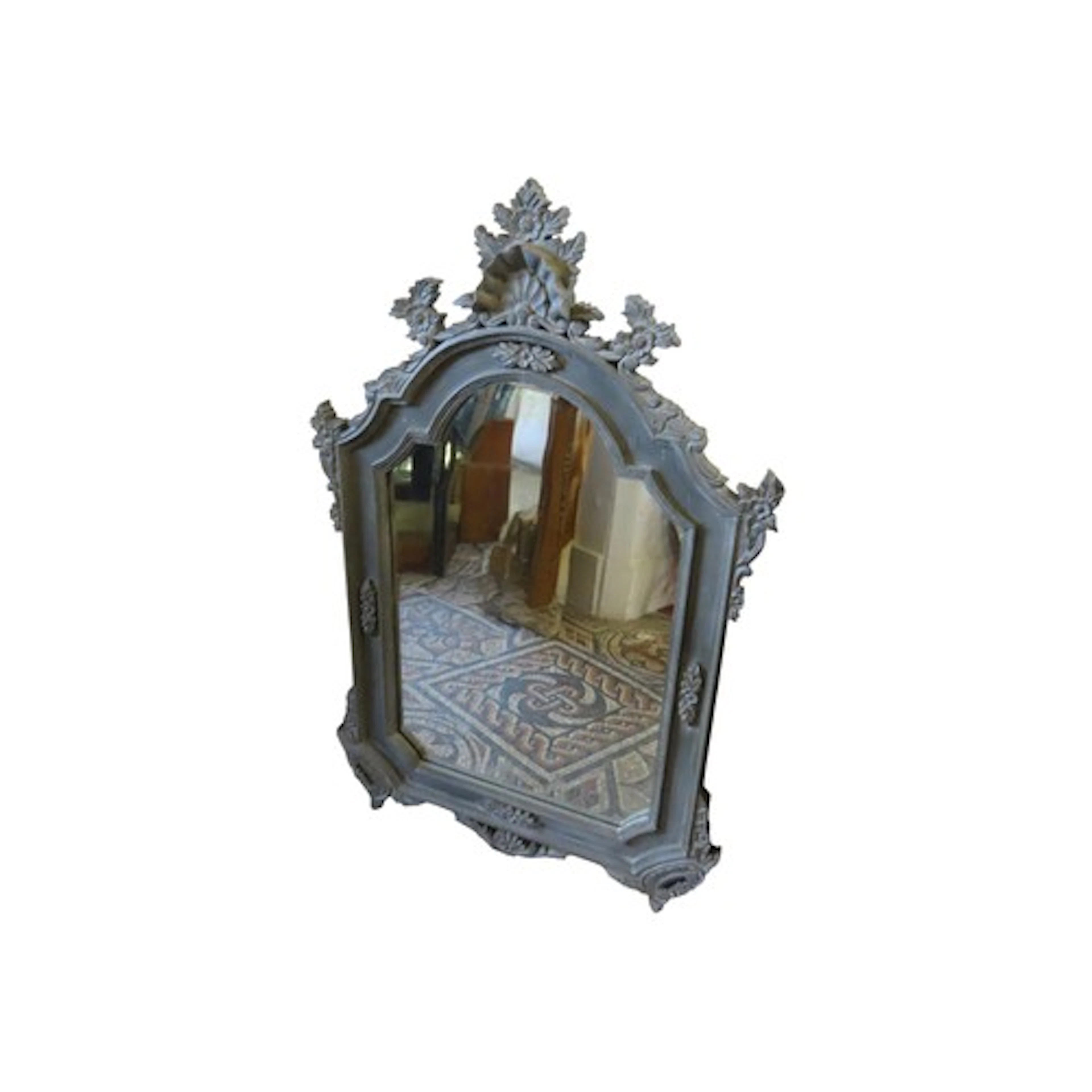 A contemporary antique style grey painted wooden framed arch...