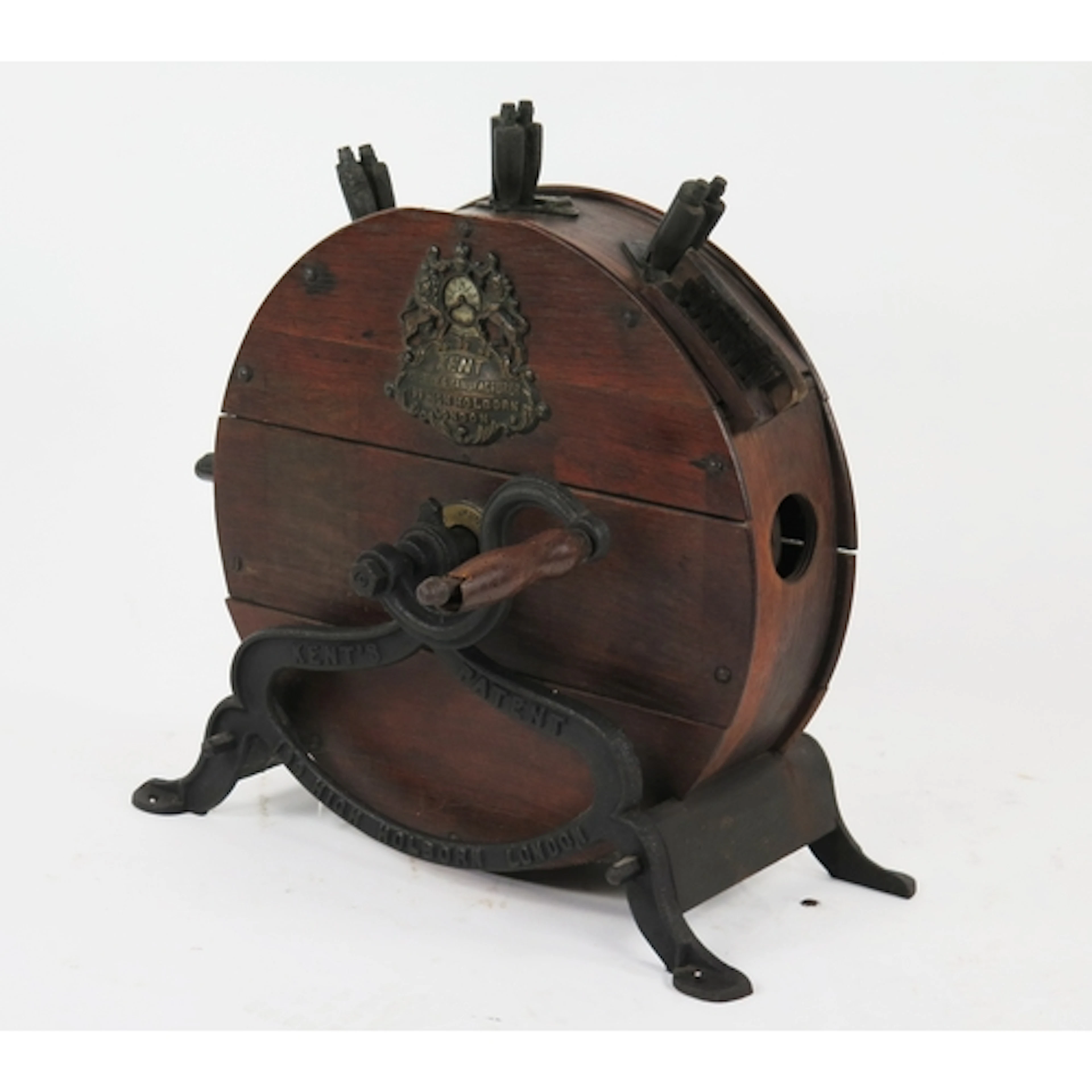 A late Victorian kitchen knife sharpener by Kent, mounted on...