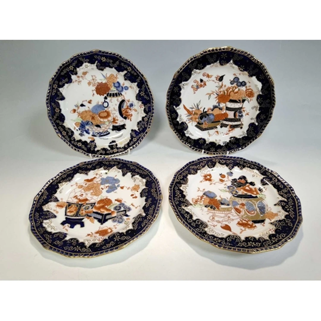 FOUR ROYAL CROWN DERBY PATTERN 2782 PLATES, decorated with v...