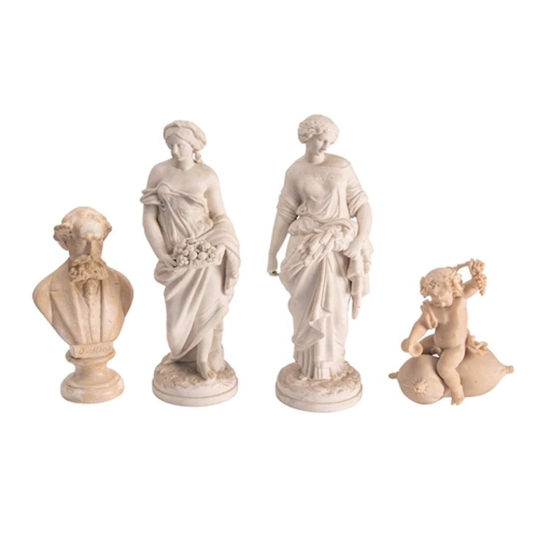 A pair of biscuit porcelain models of maidens, emblematic of...