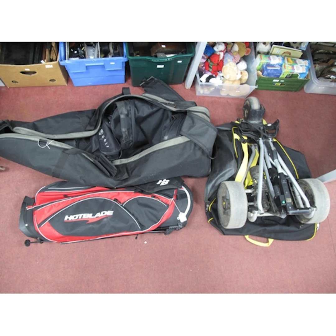 Golf equipment, including folding PowaKaddy electric golf tr...