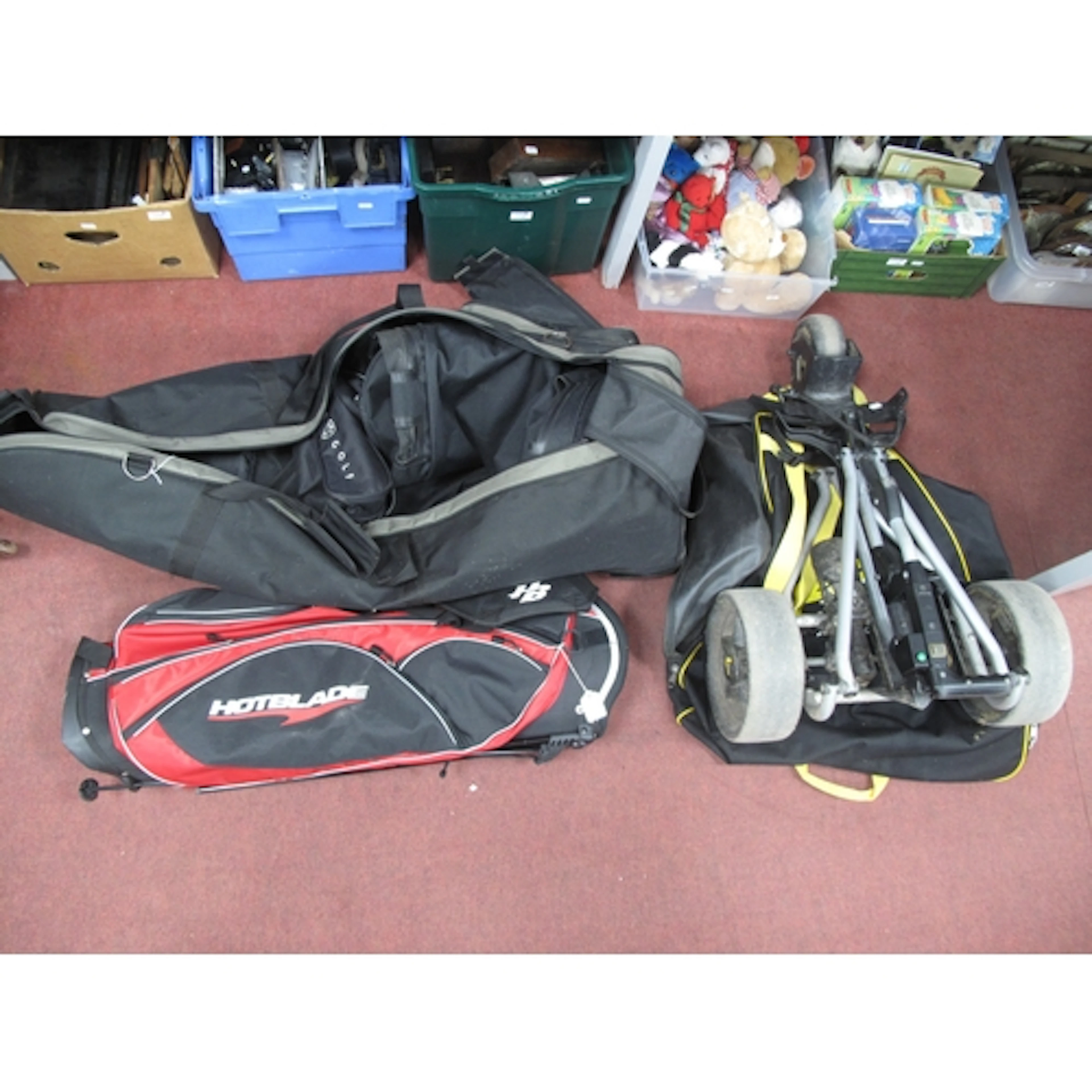 Golf equipment, including folding PowaKaddy electric golf tr...
