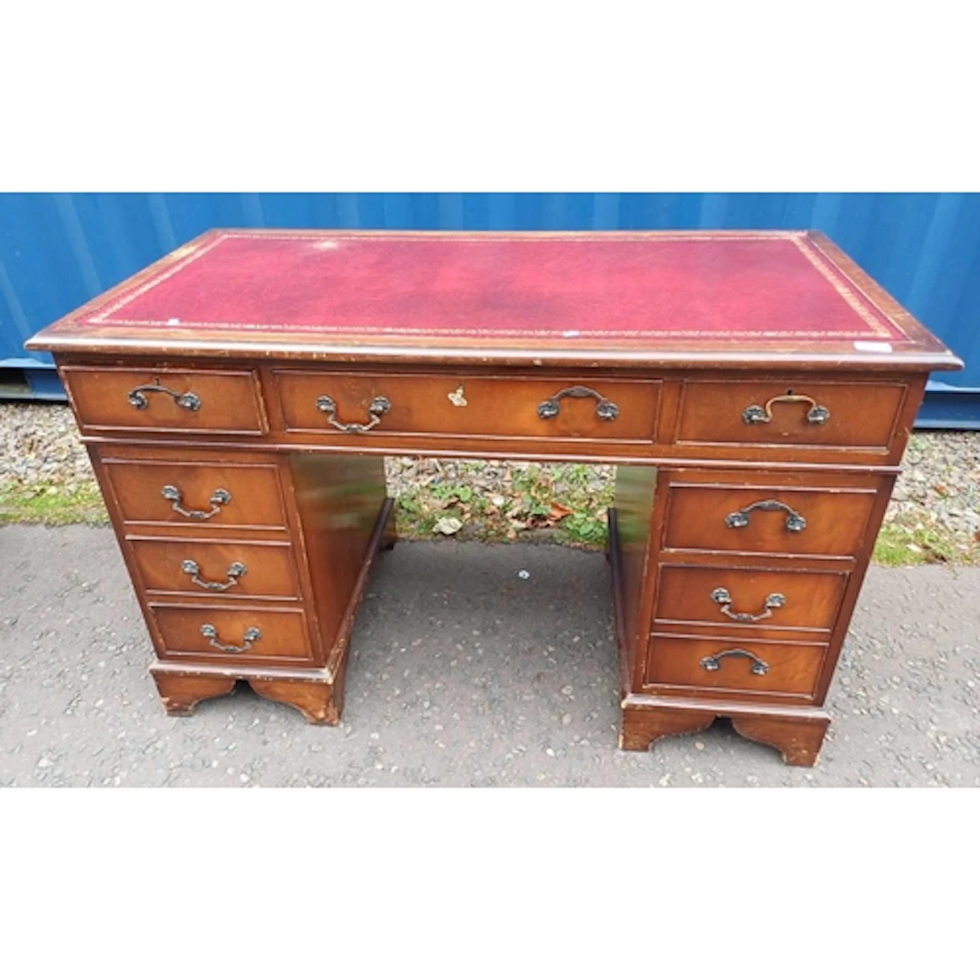 MAHOGANY TWIN PEDESTAL DESK WITH INSET TOP & 9 DRAWERS - 79 ...