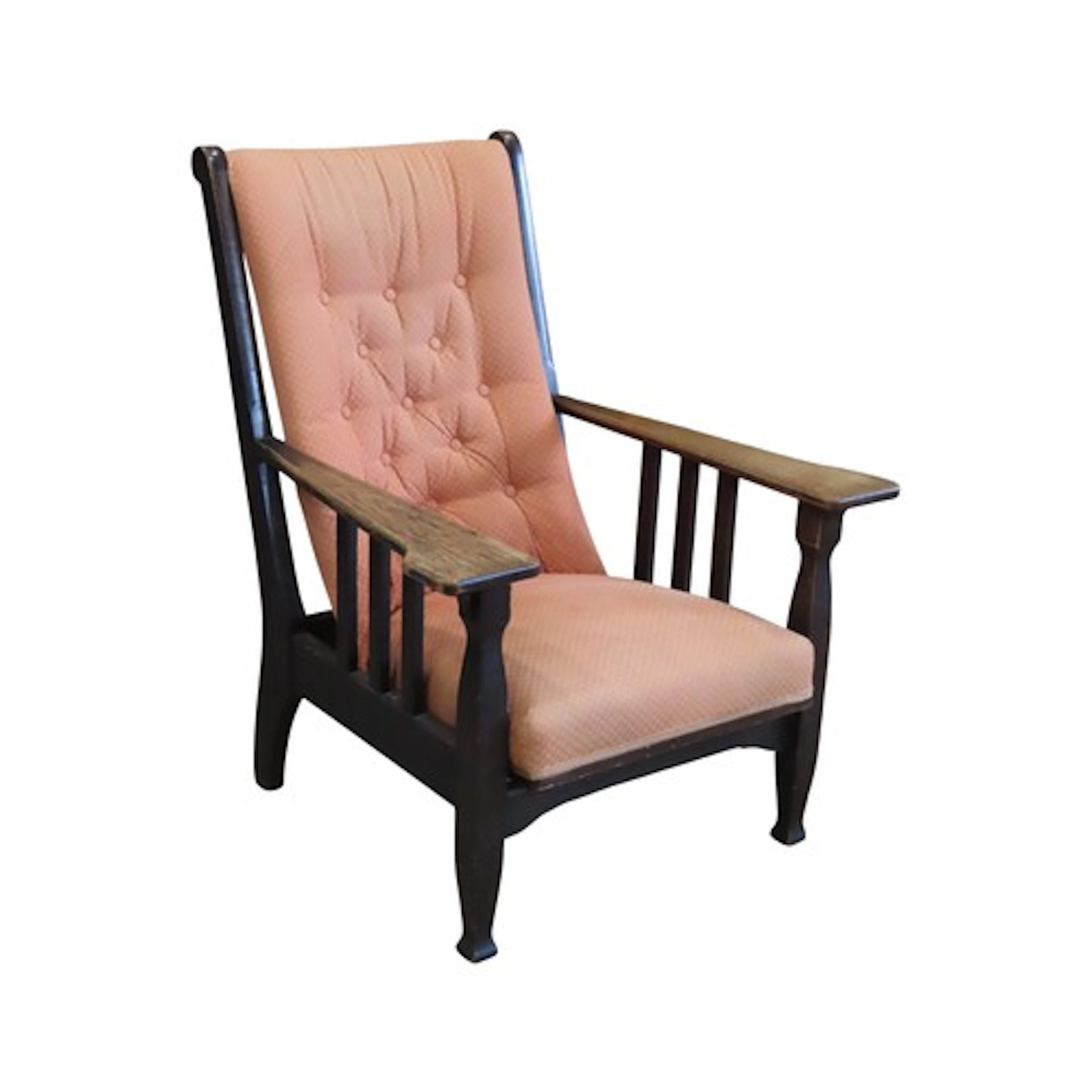 An Arts & Crafts oak framed armchair with adjustable upholst...