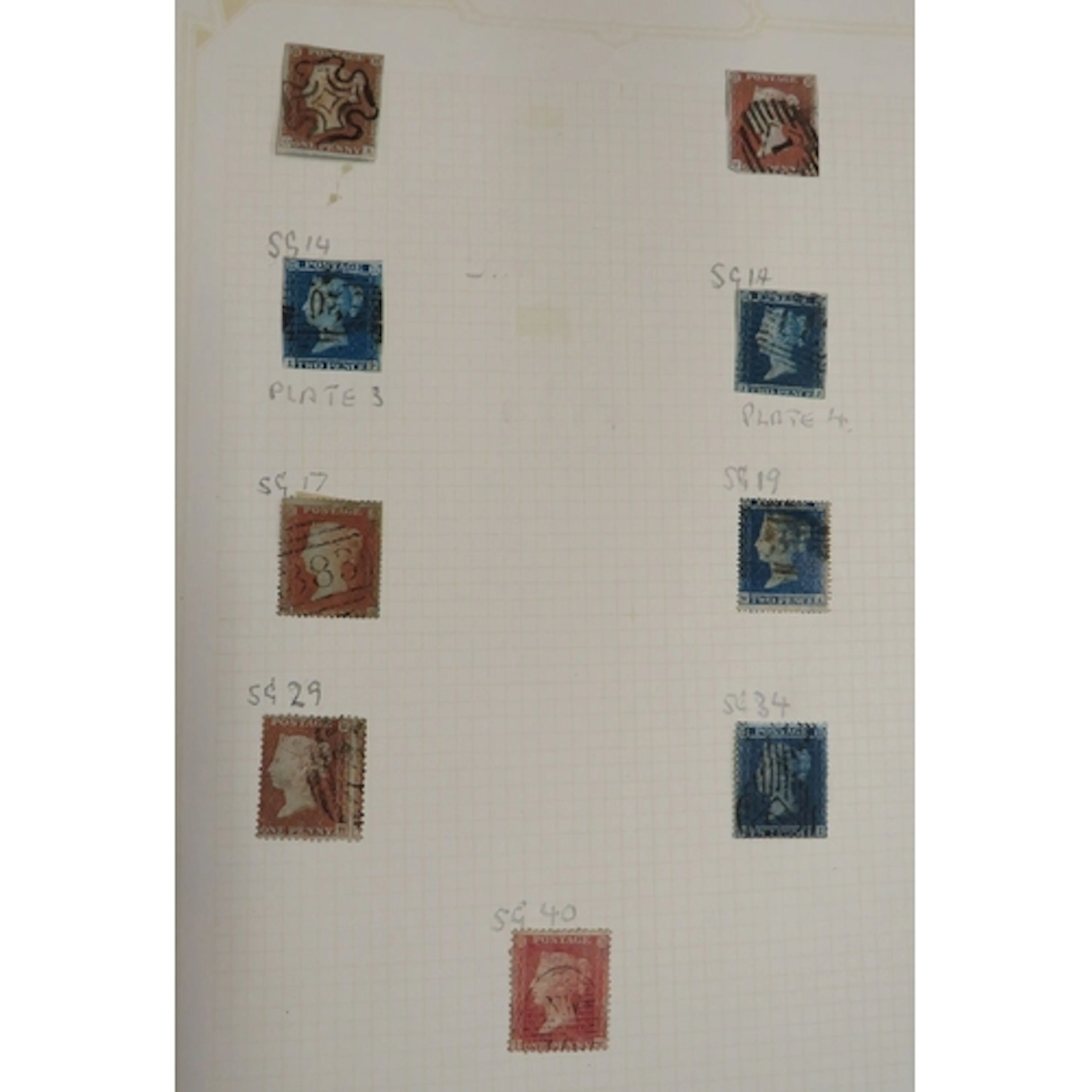Stamps: GB Album Leaf of Queen Victoria Used Line Engraved c...