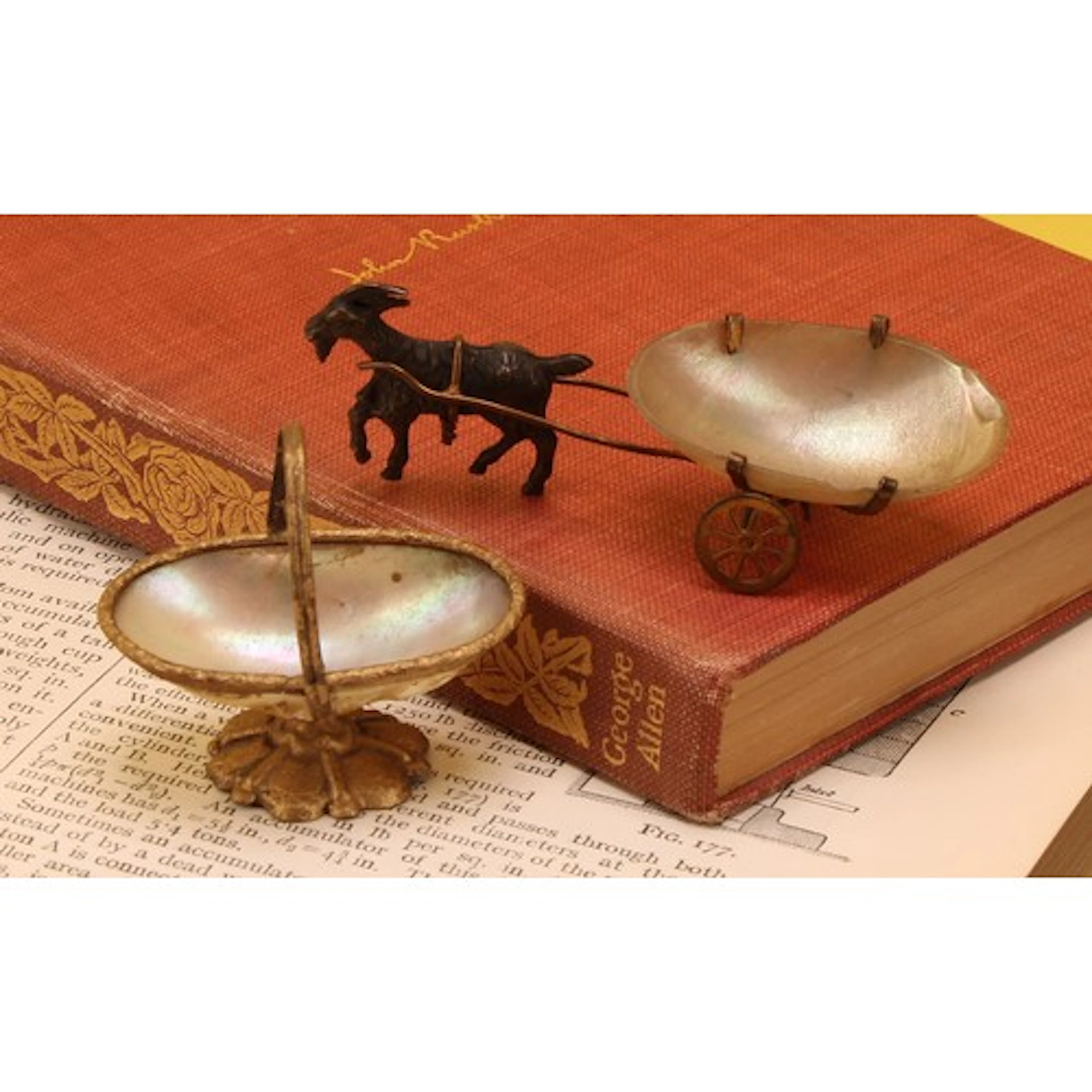 A 19th century brass and mother of pearl novelty pin tray, m...