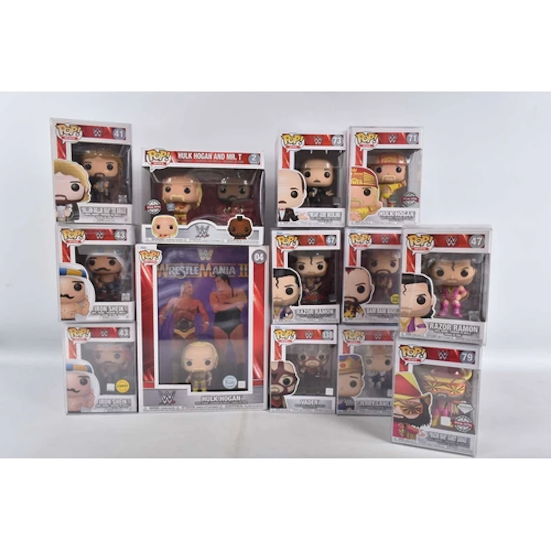 THIRTEEN BOXED FUNKO POPS! WWE VINYL FIGURES, including a Hu...