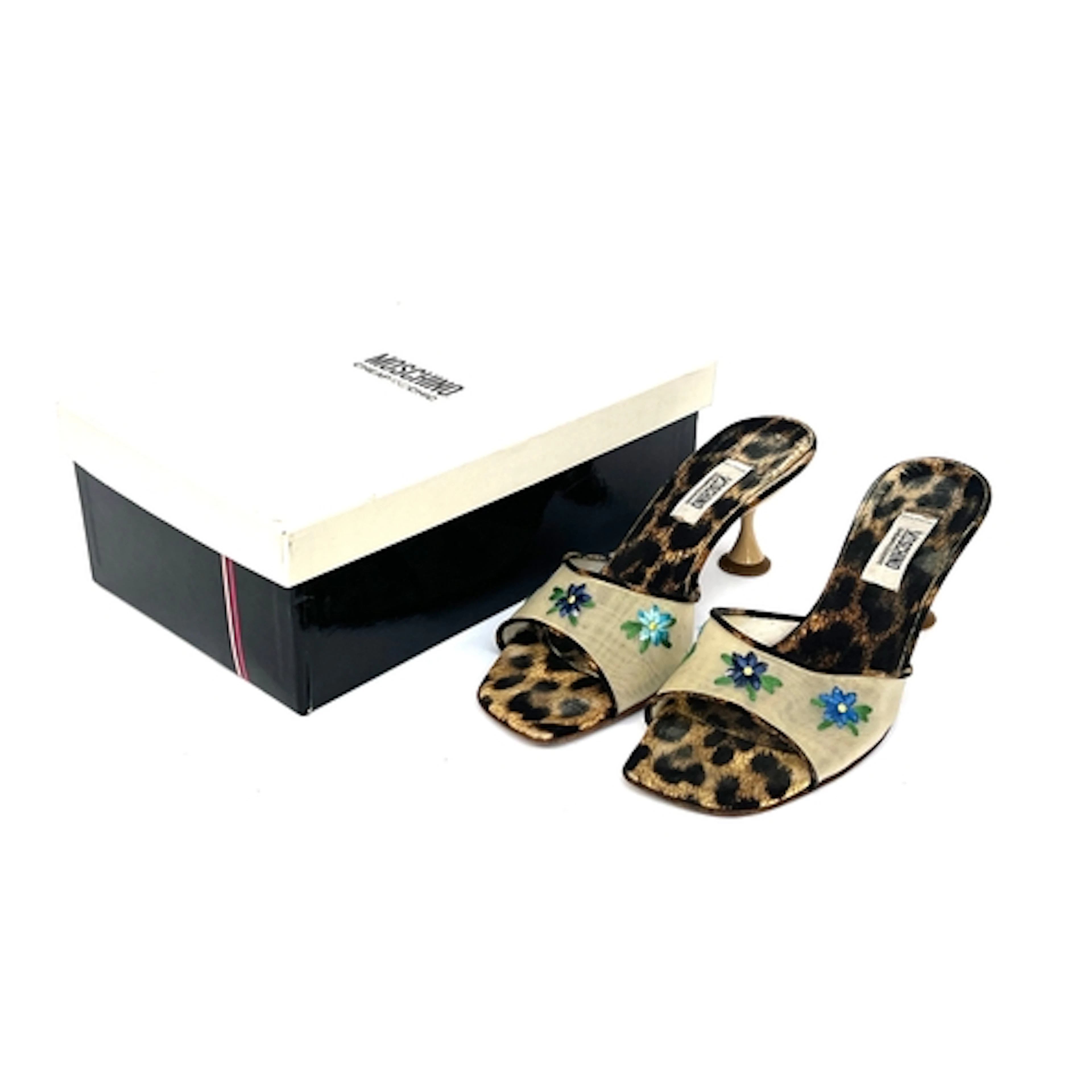 A pair of Moschino heels with floral mesh detail, size 38 1/...