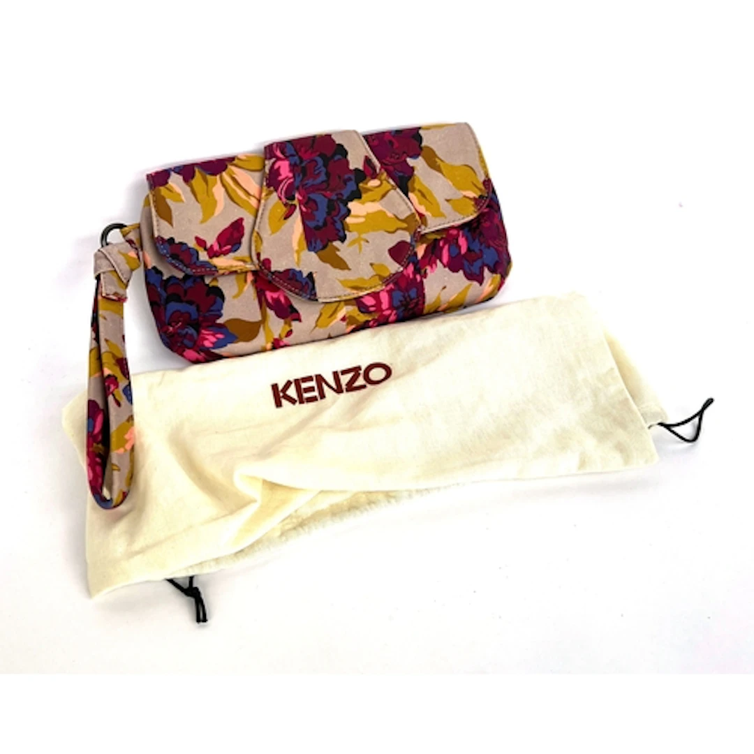A Kenzo cotton clutch bag in a pink and purple floral print,...