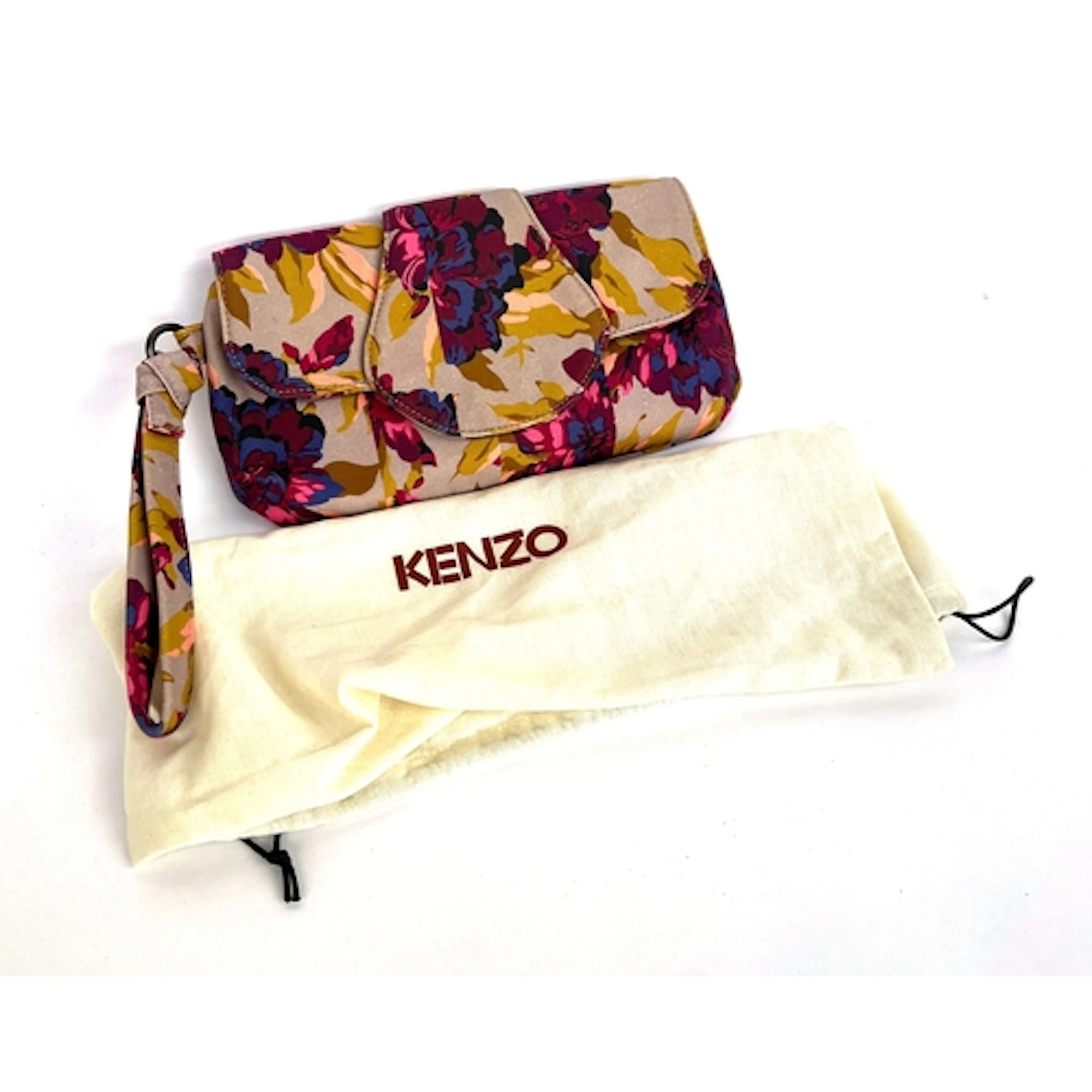 A Kenzo cotton clutch bag in a pink and purple floral print,...