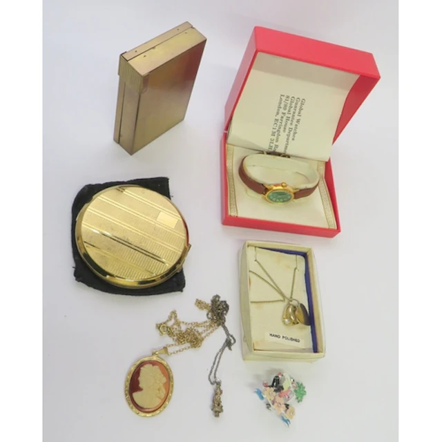 Brass Musical Deluxe Charmant Compact with lipstick holder &...