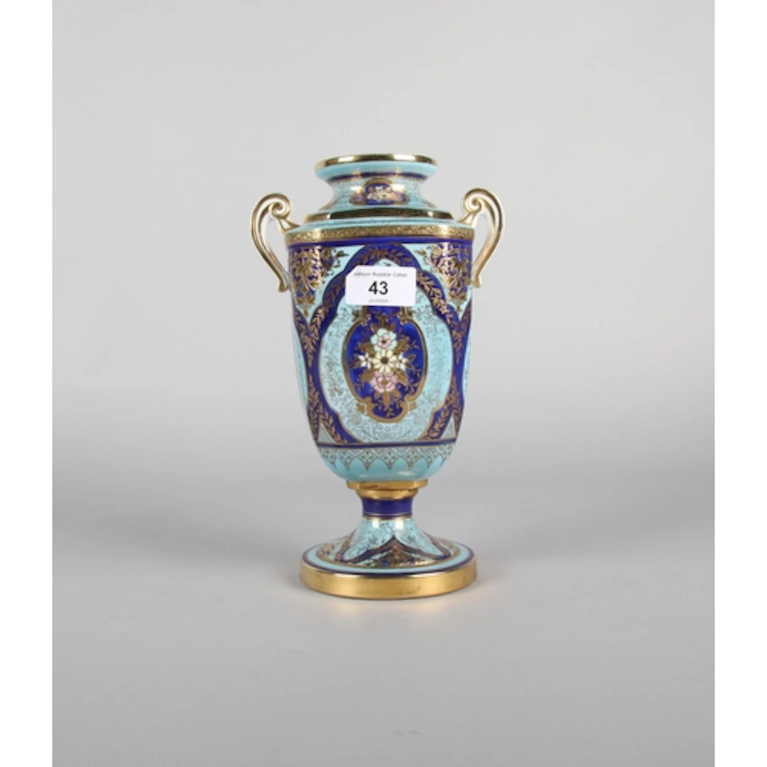 Noritake twin handled urn vase decorated with flowers, 25cm ...