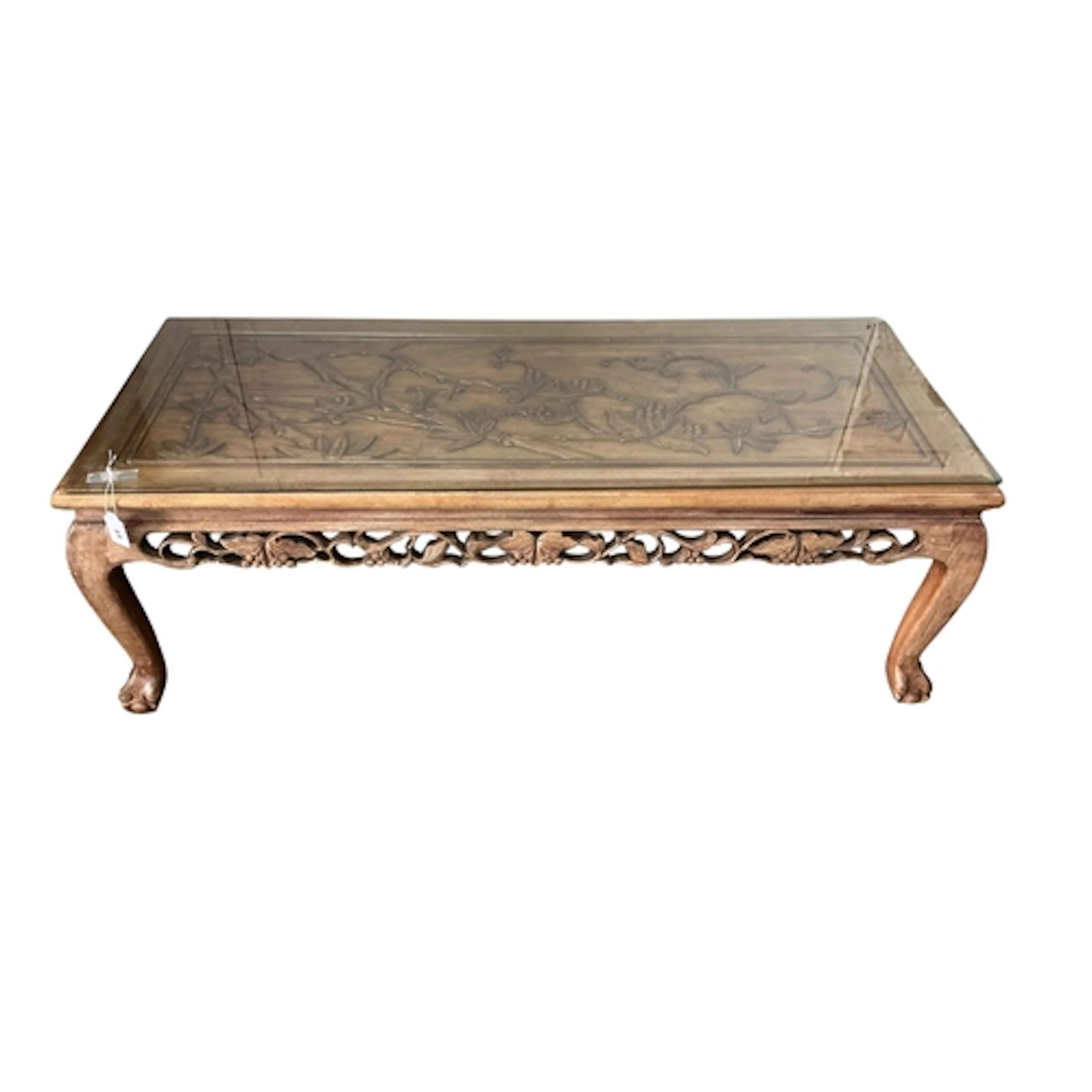 A Chinese carved hardwood low table, width 122cm, depth 49cm...