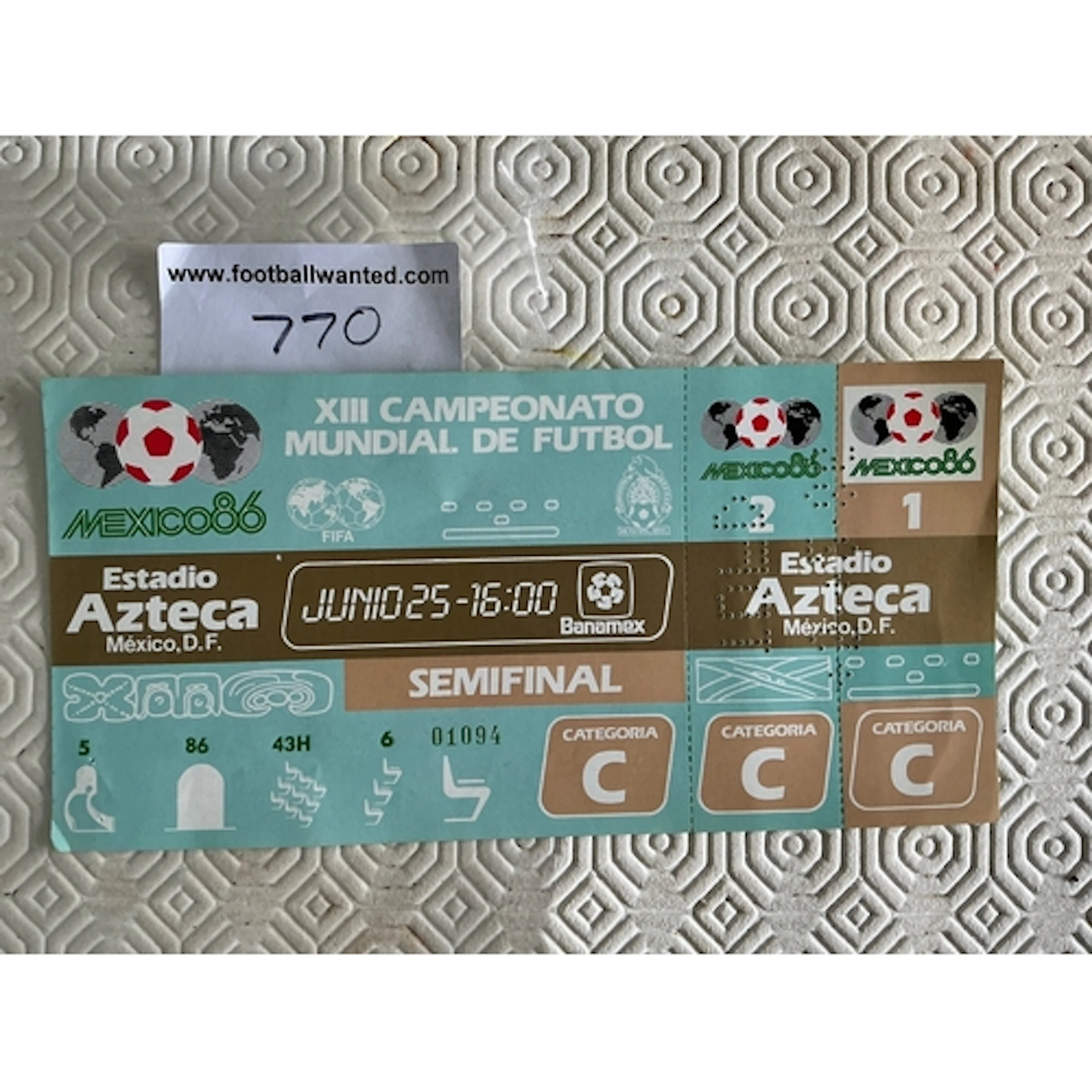1986 World Cup Argentina v Belgium Semi Final Football Ticke...