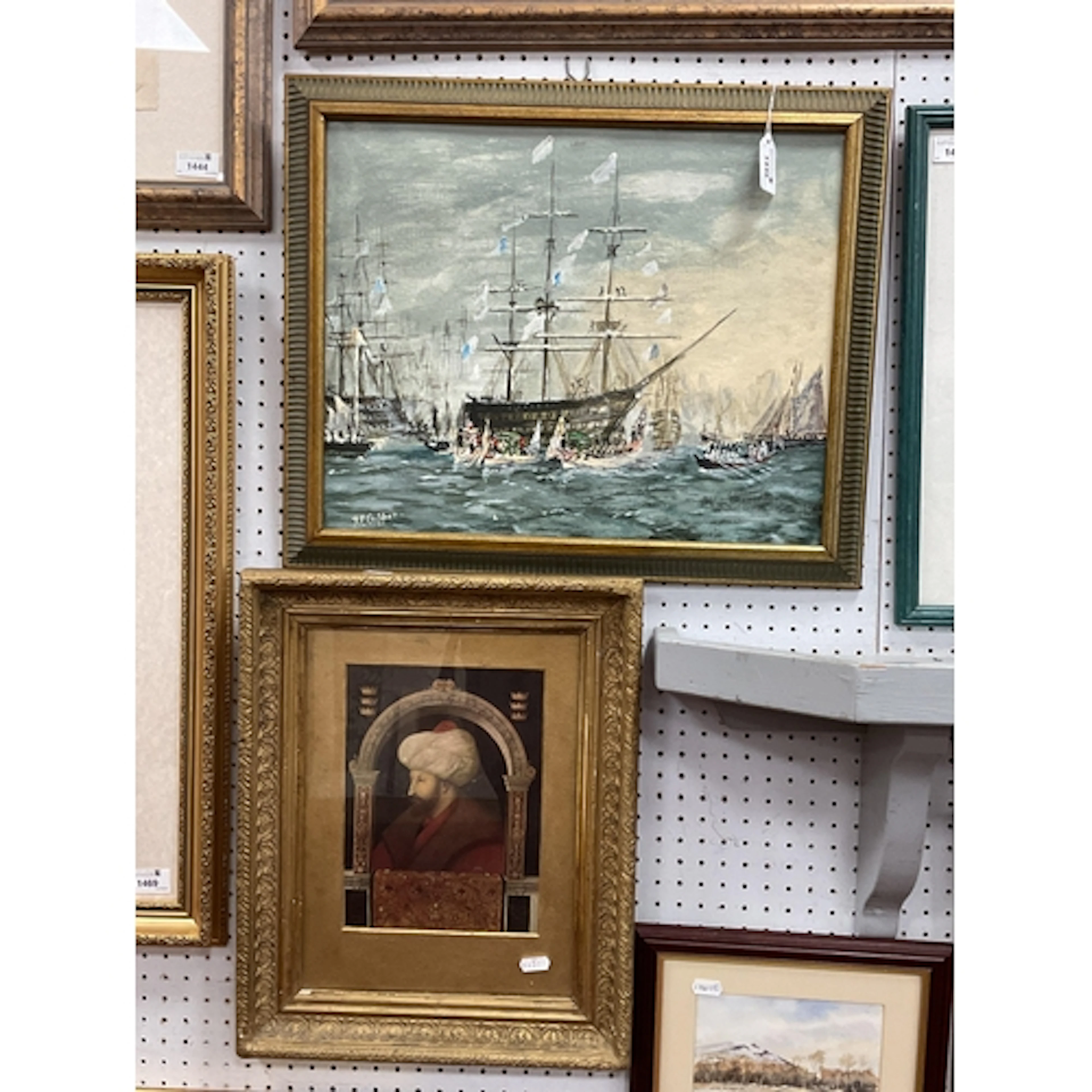 R.E. Cropper XVIII Century Sea Battle oil on board, circa mi...