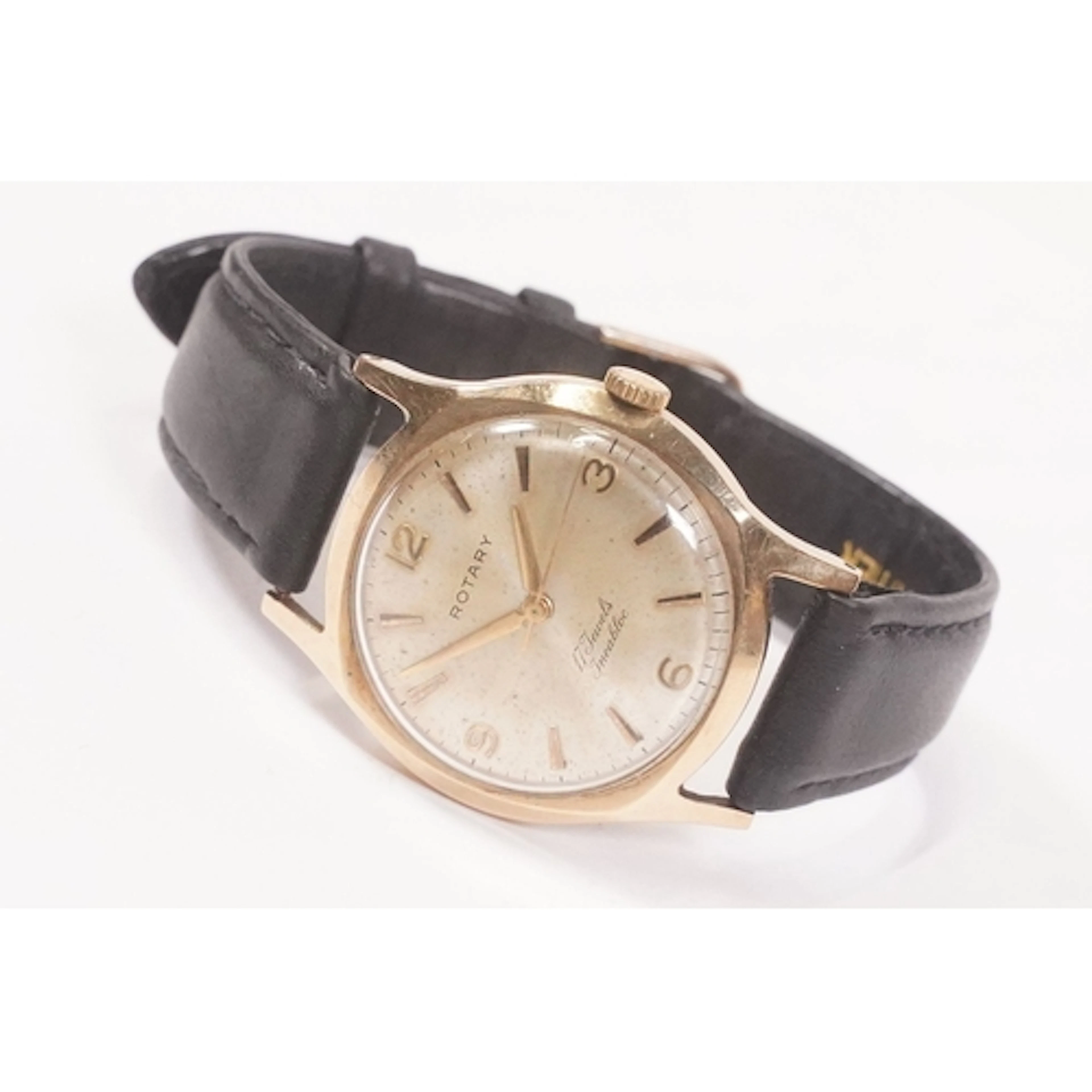 9ct Rotary '17 Jewel Incabloc' watch with leather strap (mar...