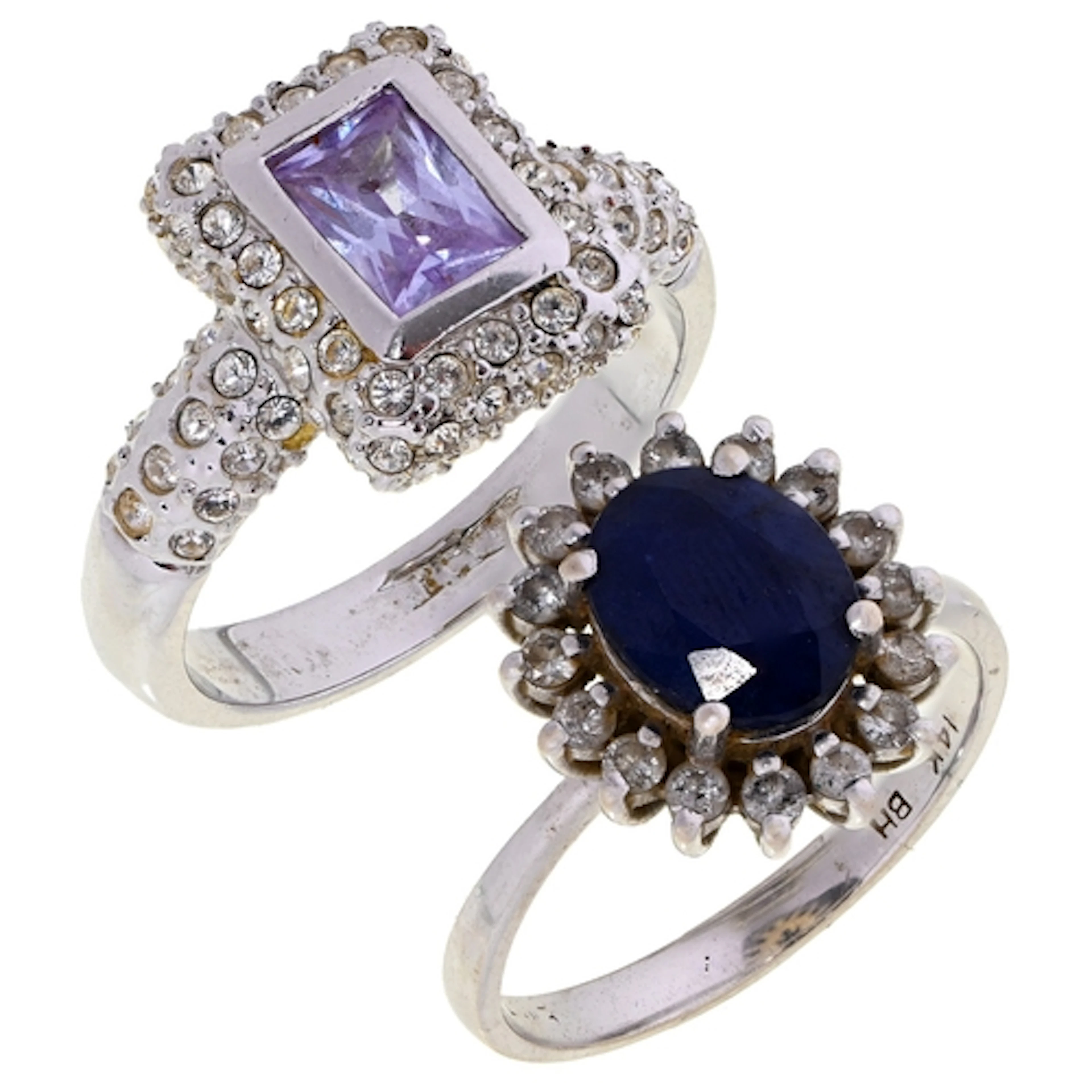 A sapphire and diamond ring, in white gold marked 14k, 4g, s...