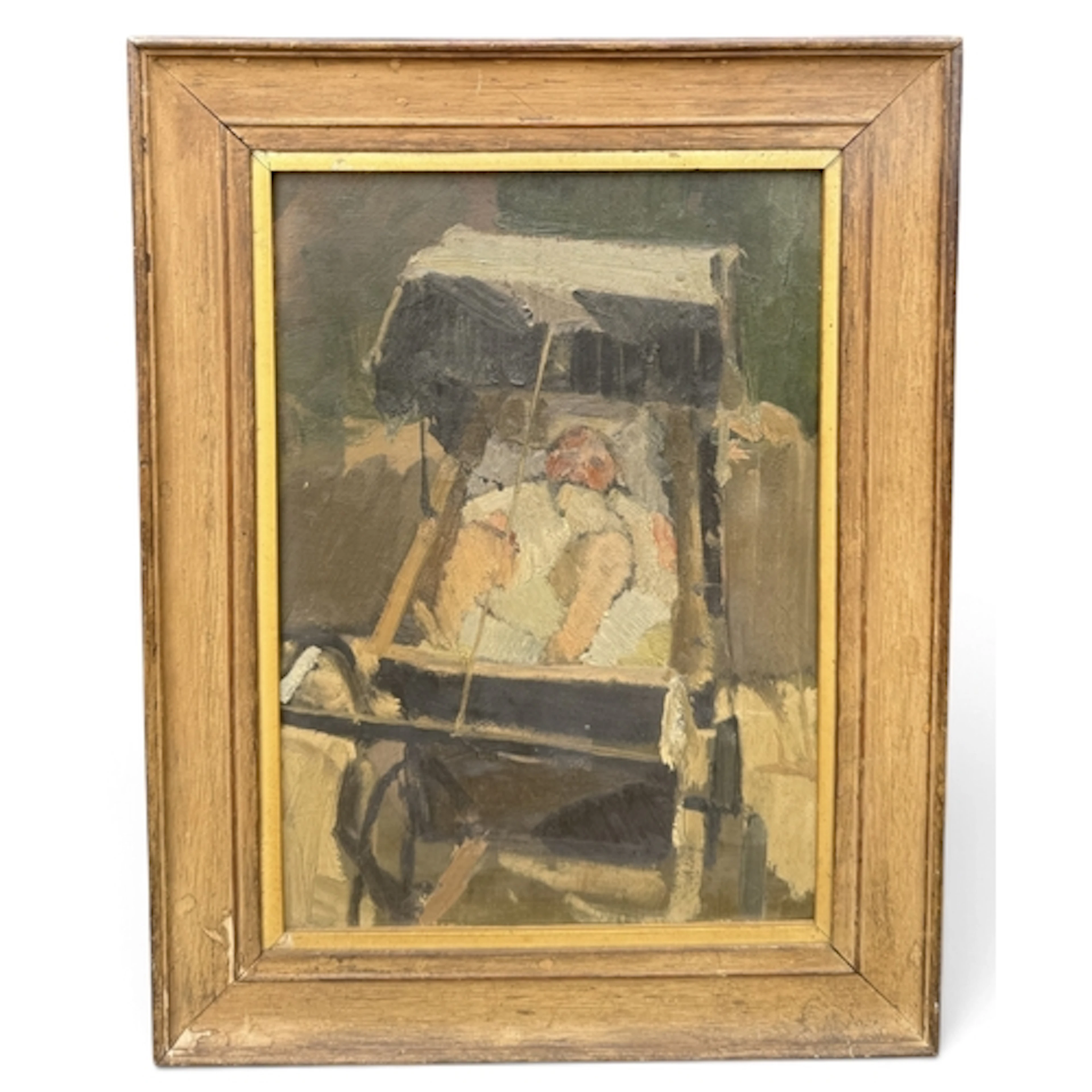 DICK LEE (BRITISH, 1923-2001): INFANT IN A PRAM Oil on board...