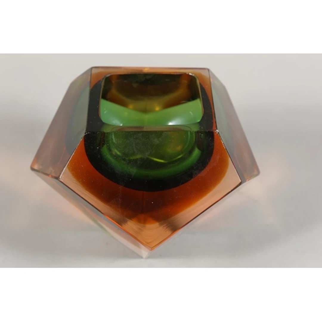 Murano Sommerso art glass bowl in emerald green an orange co...