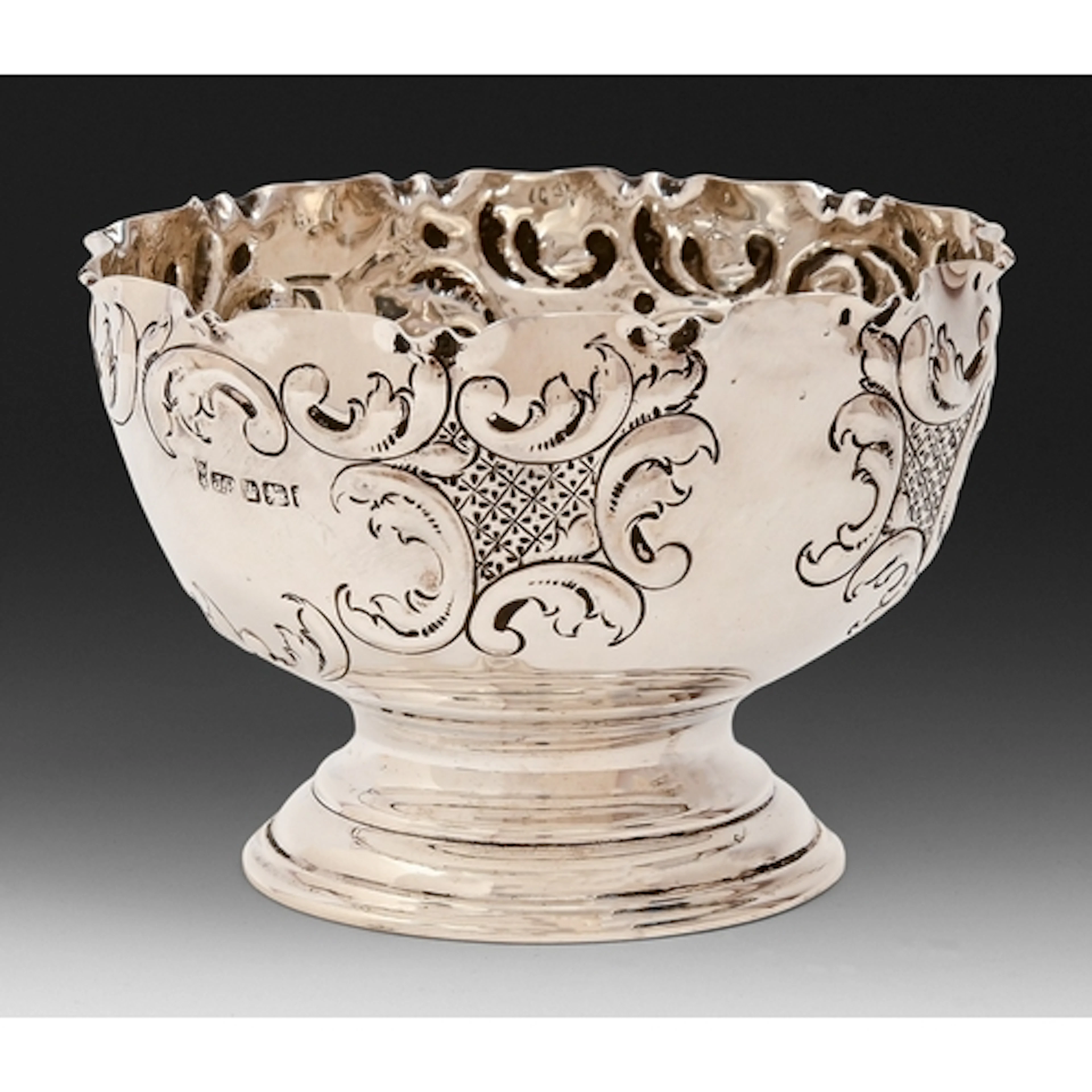 A Victorian silver sugar or rose bowl, die stamped with C-sc...