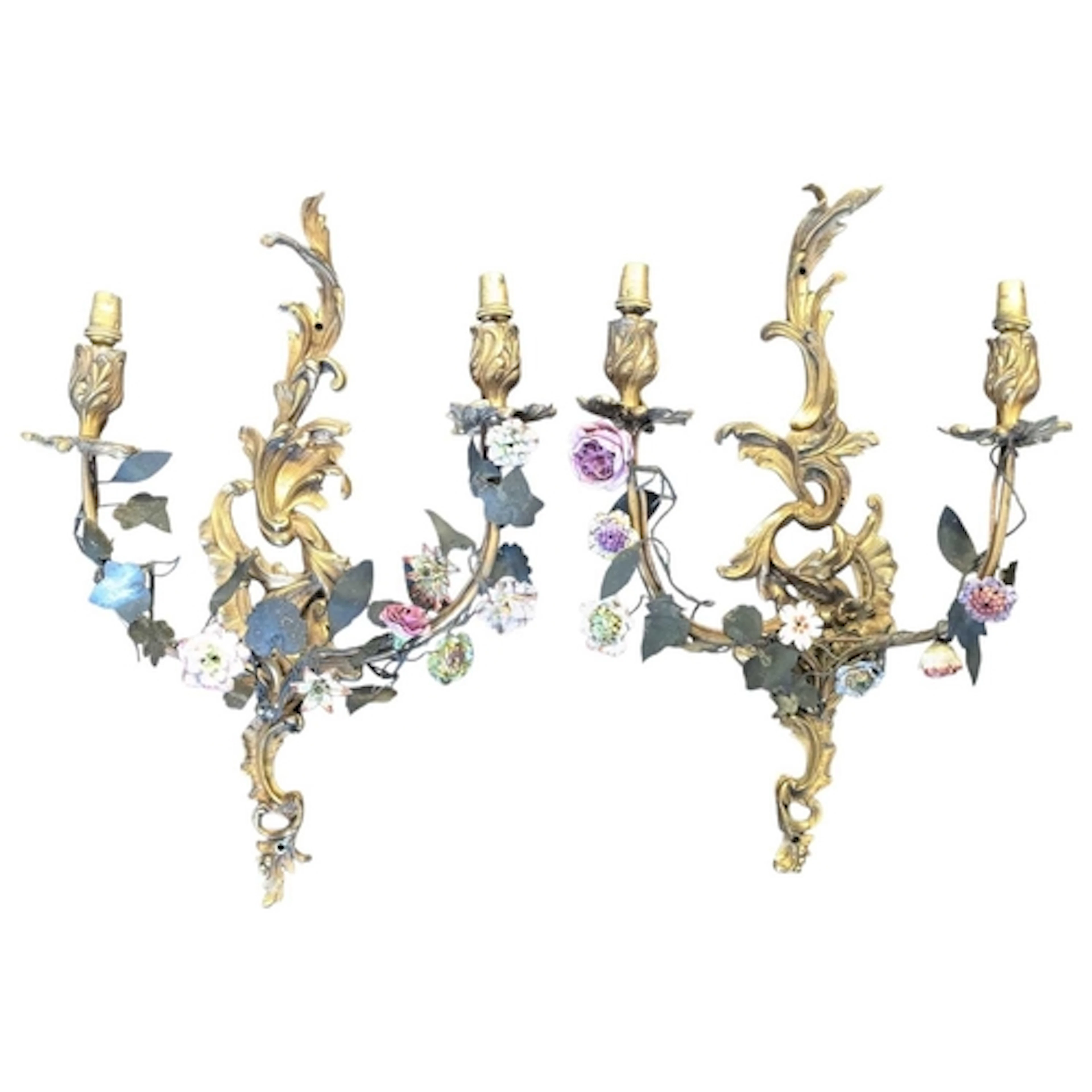 A pair of 20th century French manner toleware wall sconce li...