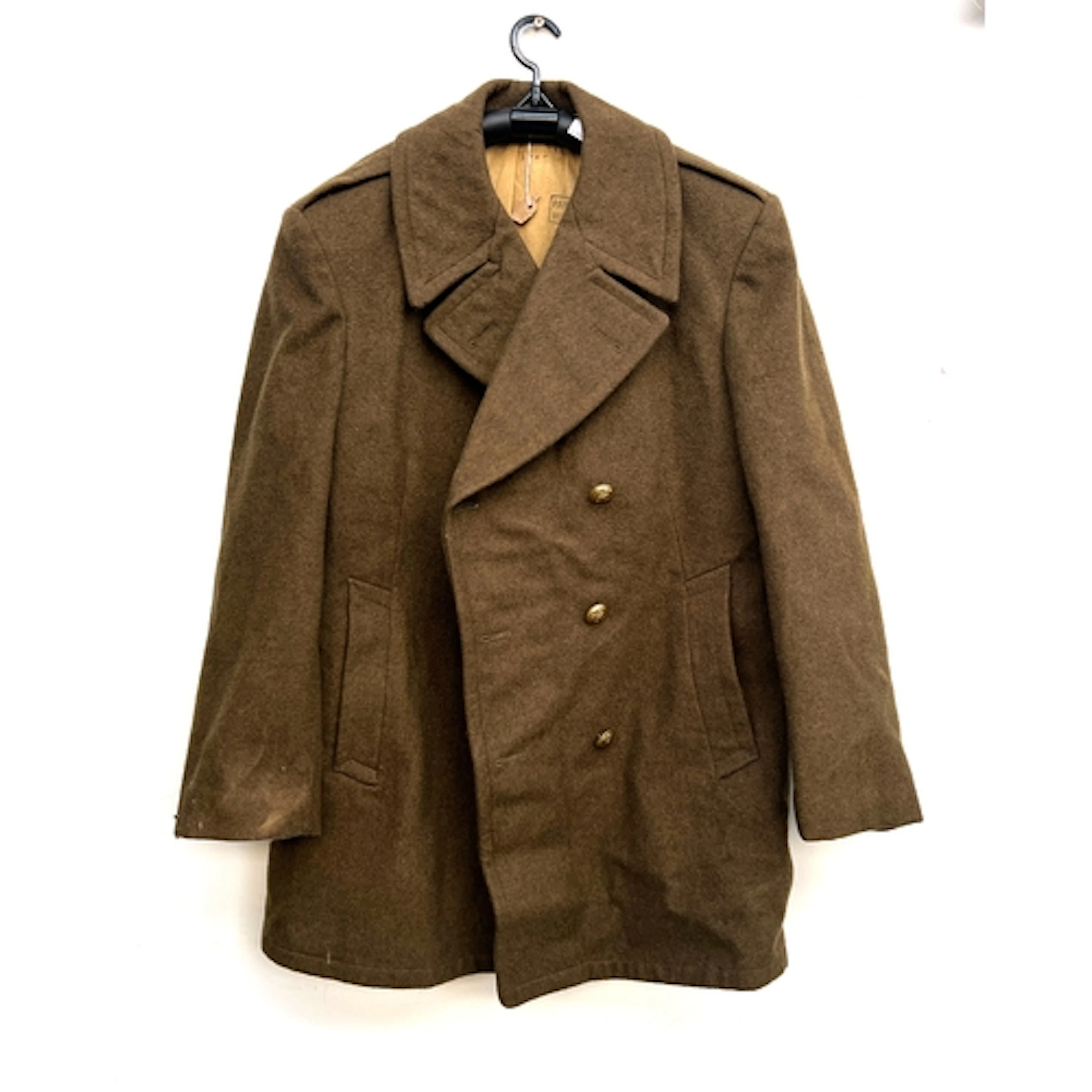 A large green wool military coat with gilt buttons